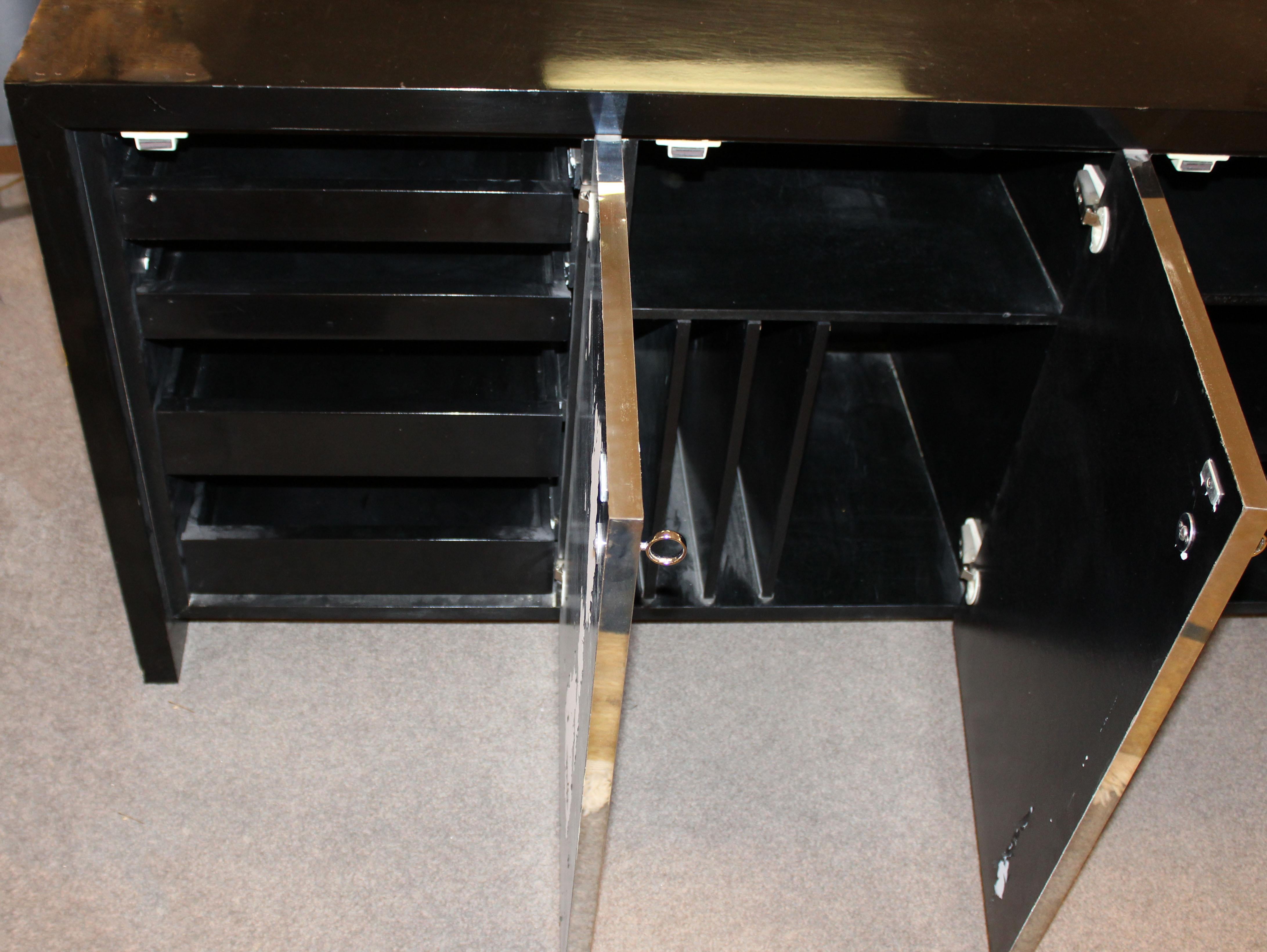 Mid-Century Modern Black Thayer Coggin Lacquer Mirrored Credenza 1970s Ello Era 2