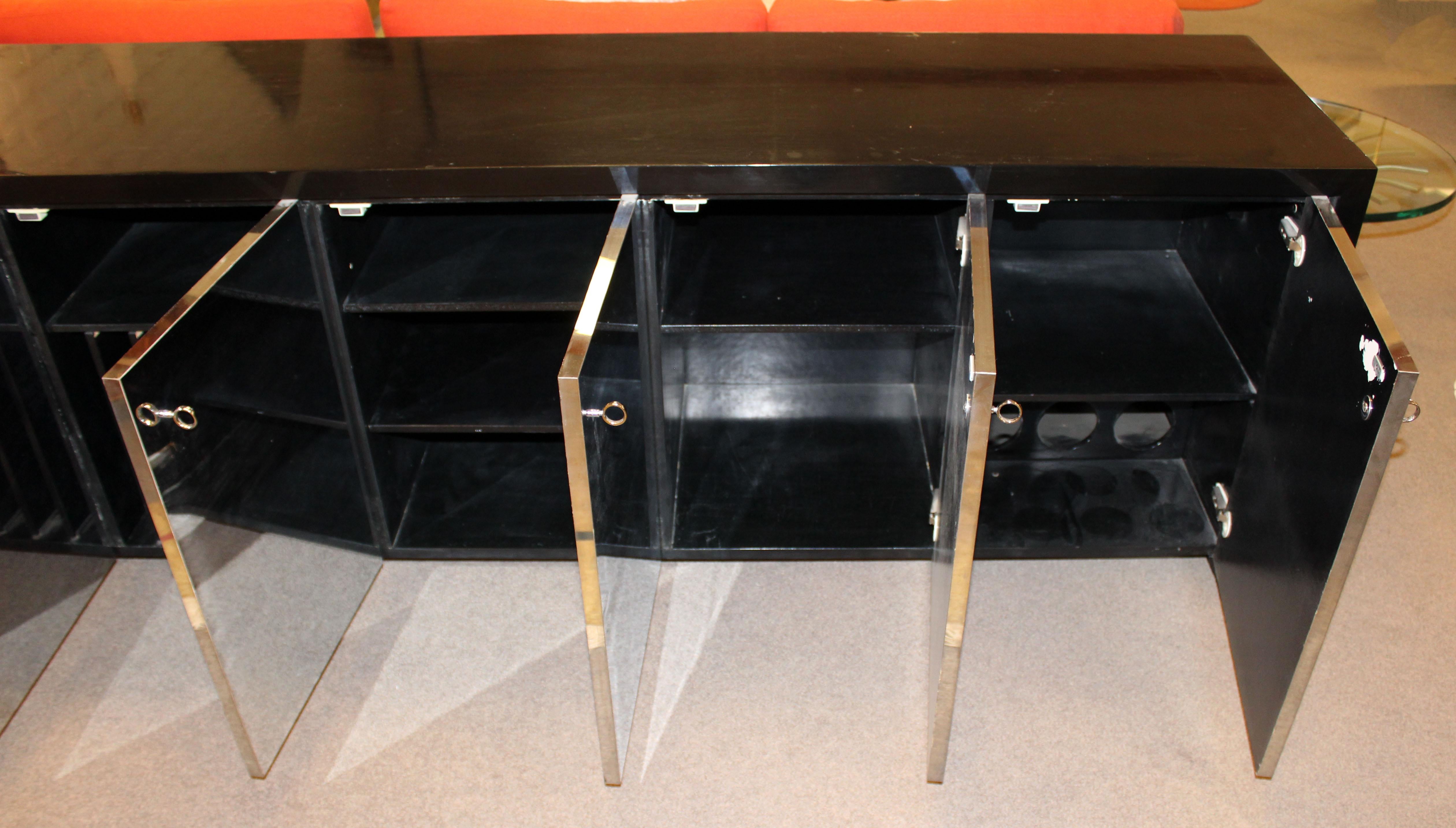 Mid-Century Modern Black Thayer Coggin Lacquer Mirrored Credenza 1970s Ello Era 3