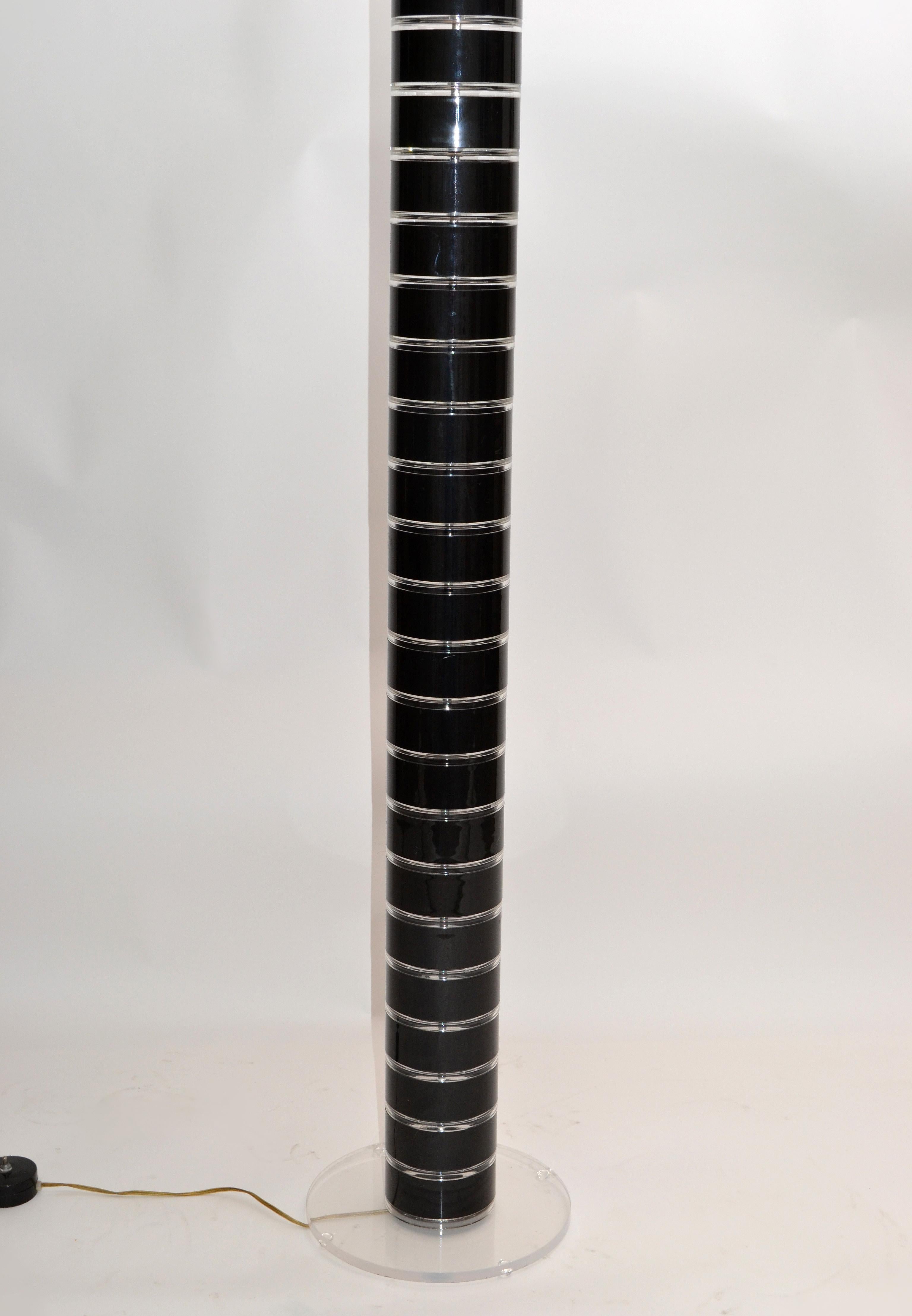 Late 20th Century Mid-Century Modern Black and Transparent Stacked Lucite Floor Lamp Enamel Shade