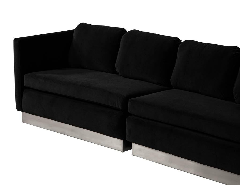 Mid-Century Modern Black Velvet Lounge Sofa Two Piece Set In Good Condition For Sale In North York, ON