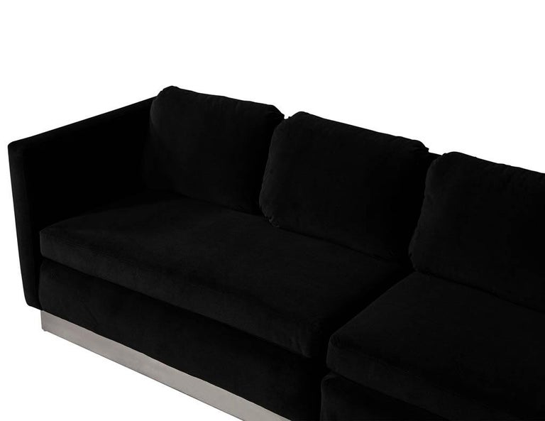 MidCentury Modern Black Velvet Lounge Sofa Two Piece Set For Sale at