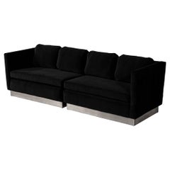 Used Mid-Century Modern Black Velvet Lounge Sofa Two Piece Set