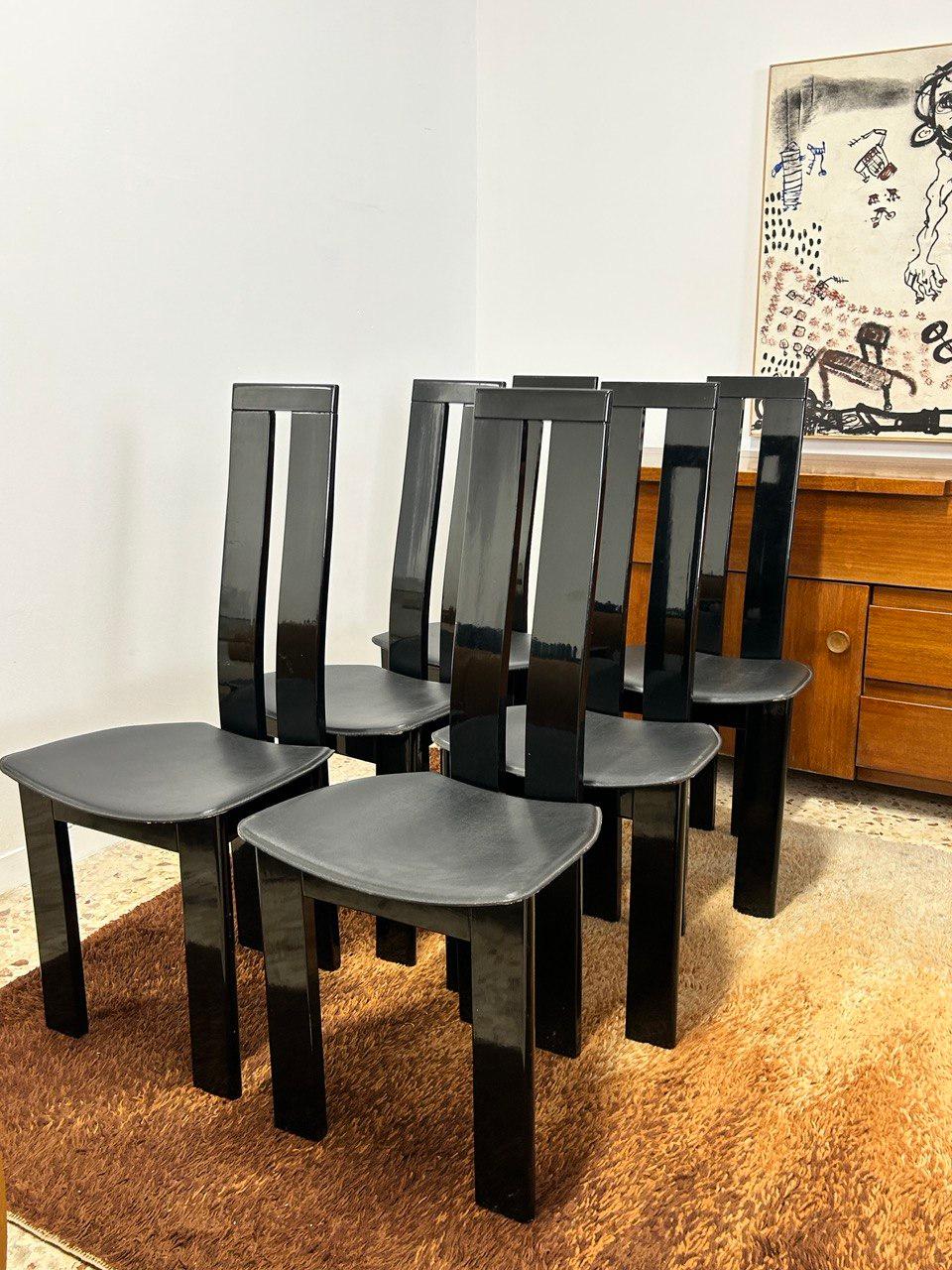 Mid-Century Modern Black Vintage 6 Dining Chairs by Pietro Costantini 1970 Italy In Good Condition For Sale In Vittoria, RG