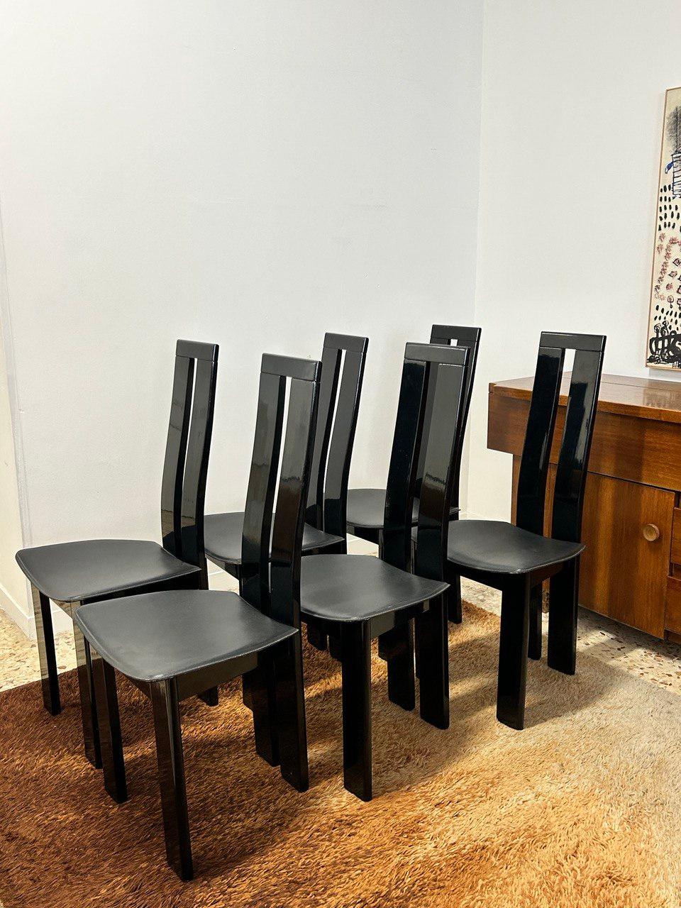 Late 20th Century Mid-Century Modern Black Vintage 6 Dining Chairs by Pietro Costantini 1970 Italy For Sale