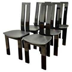 Mid-Century Modern Black Vintage 6 Dining Chairs by Pietro Costantini 1970 Italy