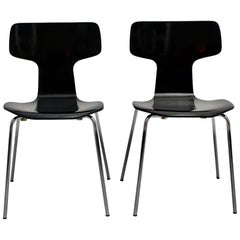 Scandinavian Modern Black Vintage Chairs Arne Jacobsen 1952 for Fritz Hansen