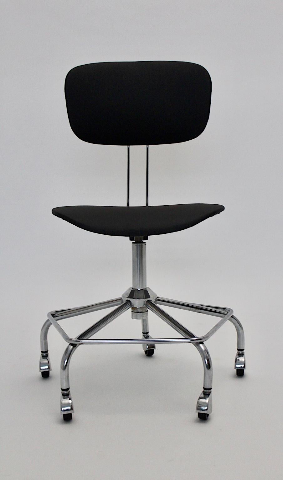 Mid-Century Modern Black Vintage Desk Chair Style Egon Eiermann 1950s Germany For Sale 2