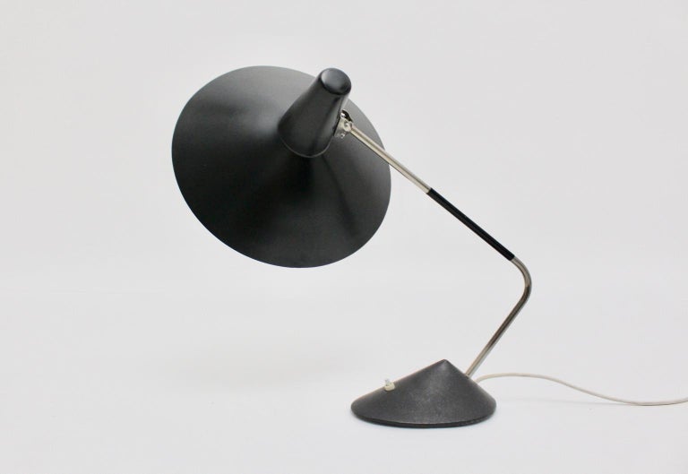 Mid Century Modern Black Vintage Metal Table Lamp By Stilnovo