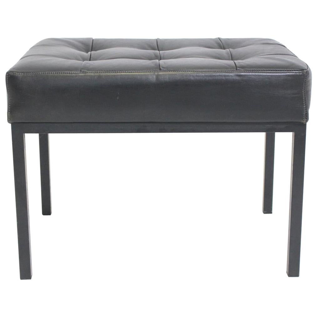 Mid-Century Modern Black Vintage Stool Leather Metal, circa 1970