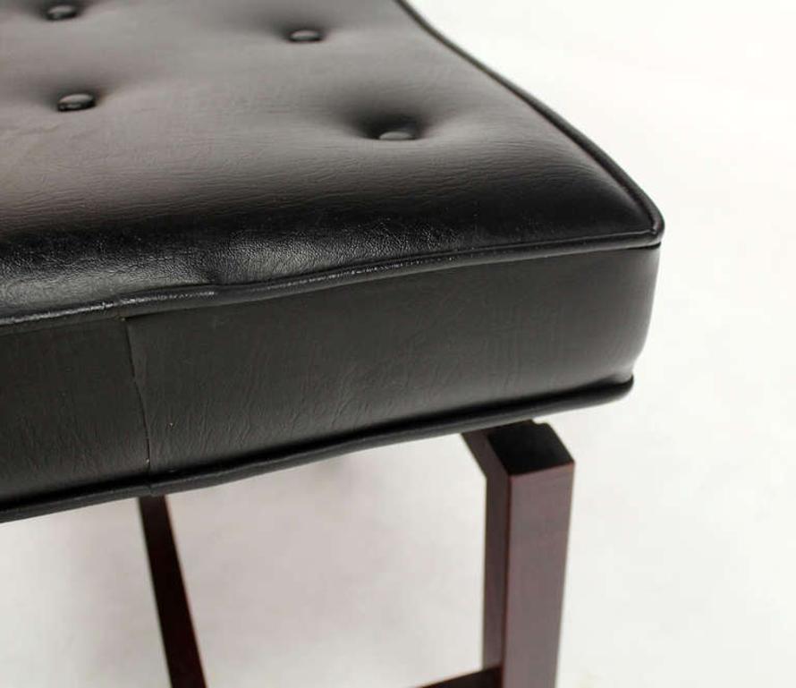 Upholstery Mid-Century Modern Black Vinyl Upholstered Oiled Walnut Bench by Risom For Sale
