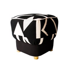 Mid-Century Modern Black White Brass Italian Pouf, 1950
