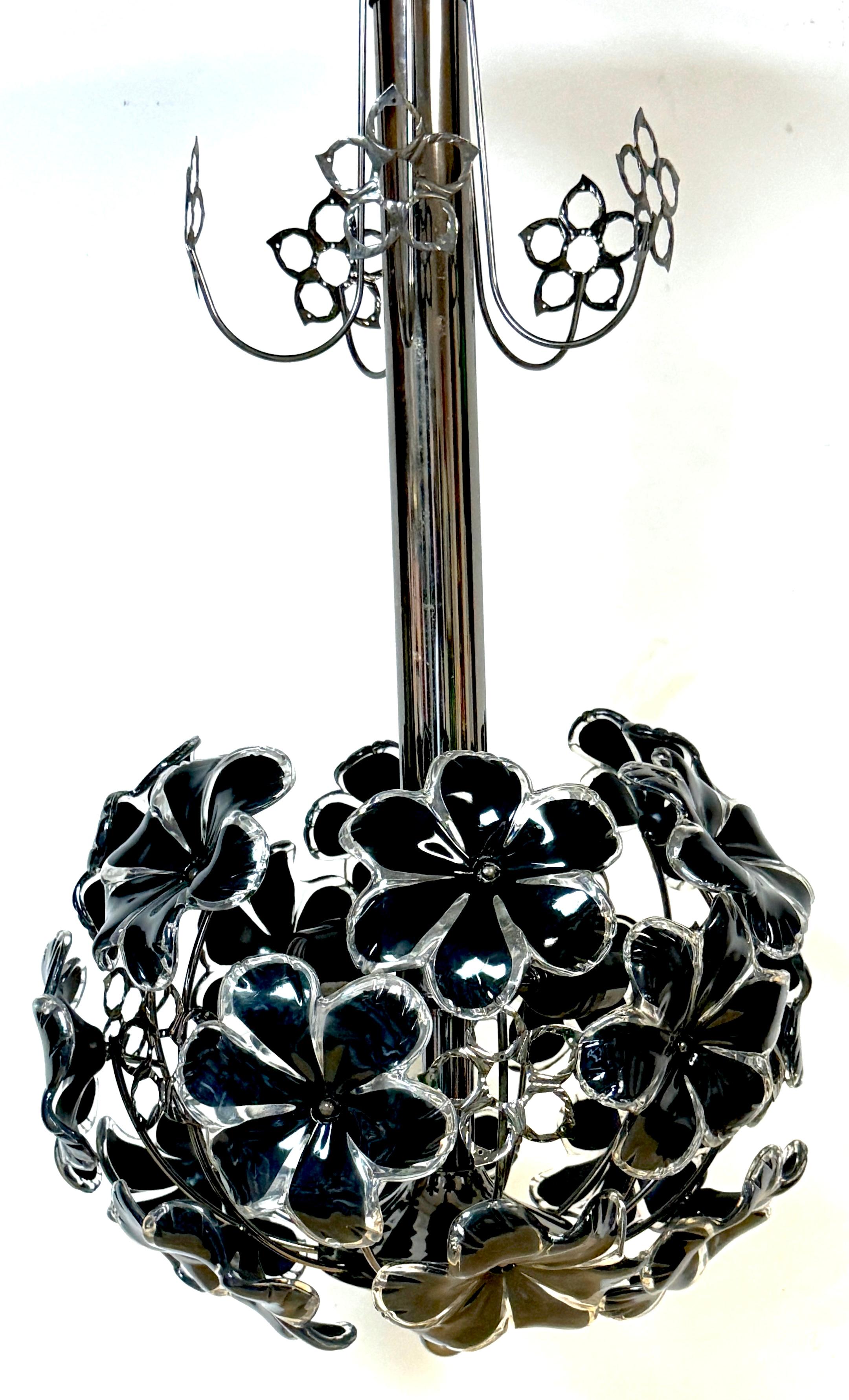 Mid-Century Modern Mid Century Modern Black & White Lucite Floral Chandelier / Pendant For Sale