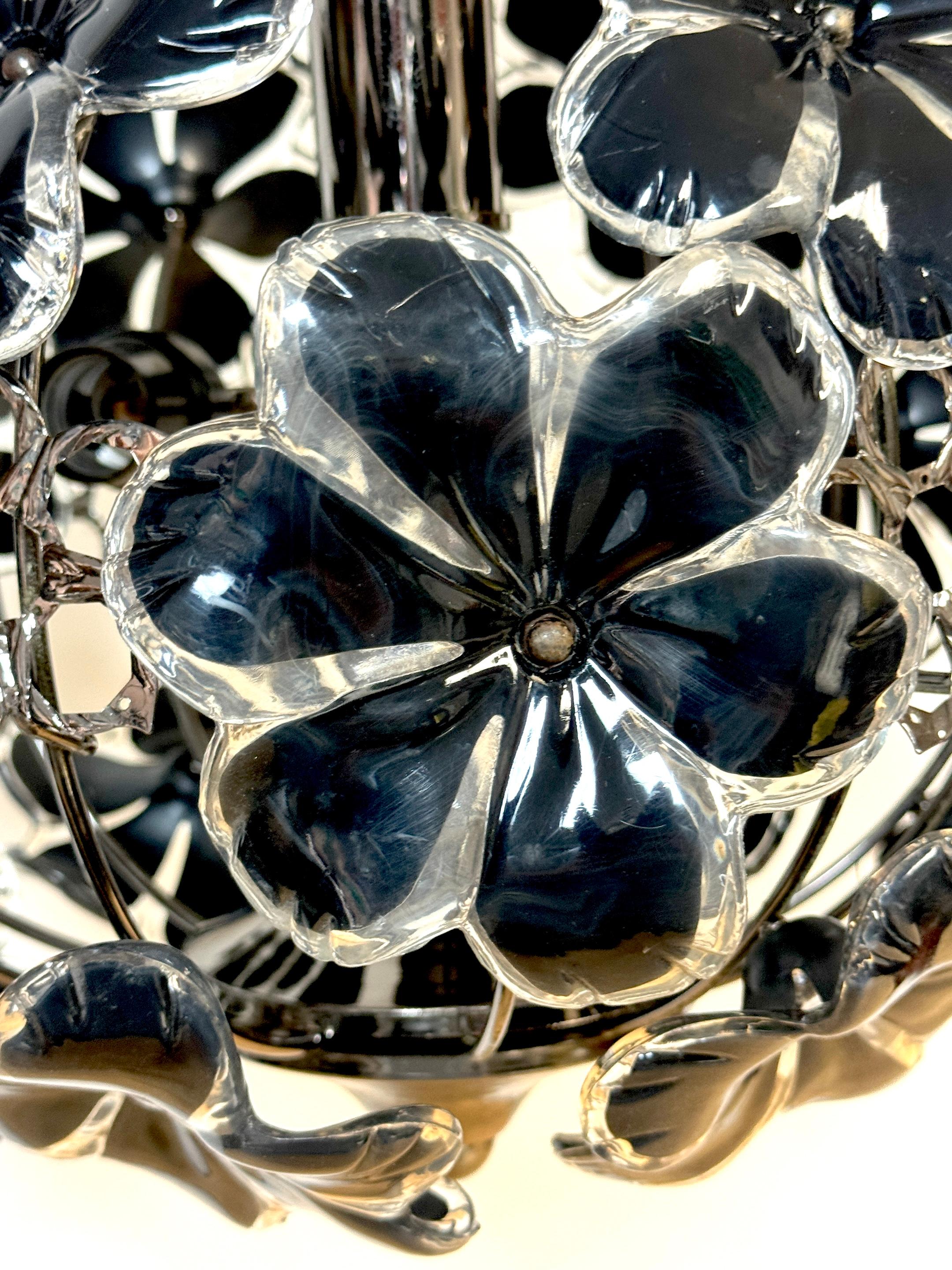 20th Century Mid Century Modern Black & White Lucite Floral Chandelier / Pendant For Sale