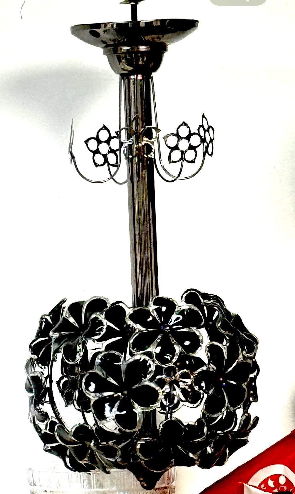 Mid Century Modern Black & White Lucite Floral Chandelier / Pendant For Sale 2