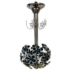 Vintage Mid Century Modern Black & White Lucite Floral Chandelier / Pendant