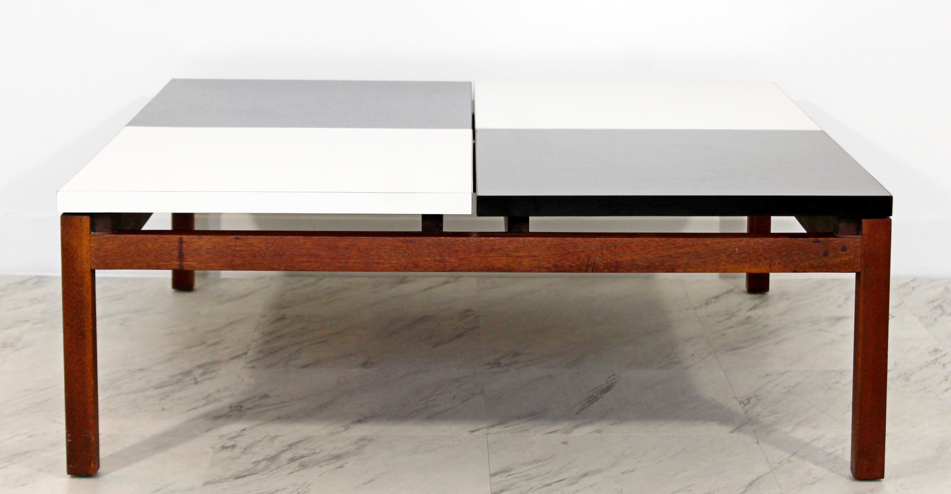 American Mid-Century Modern Black White on Wood Coffee Table by Lewis Butler Knoll 1960s