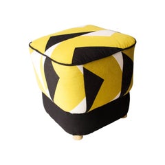 Mid-Century Modern Black White Pistachio Brass Italian Pouf, 1950