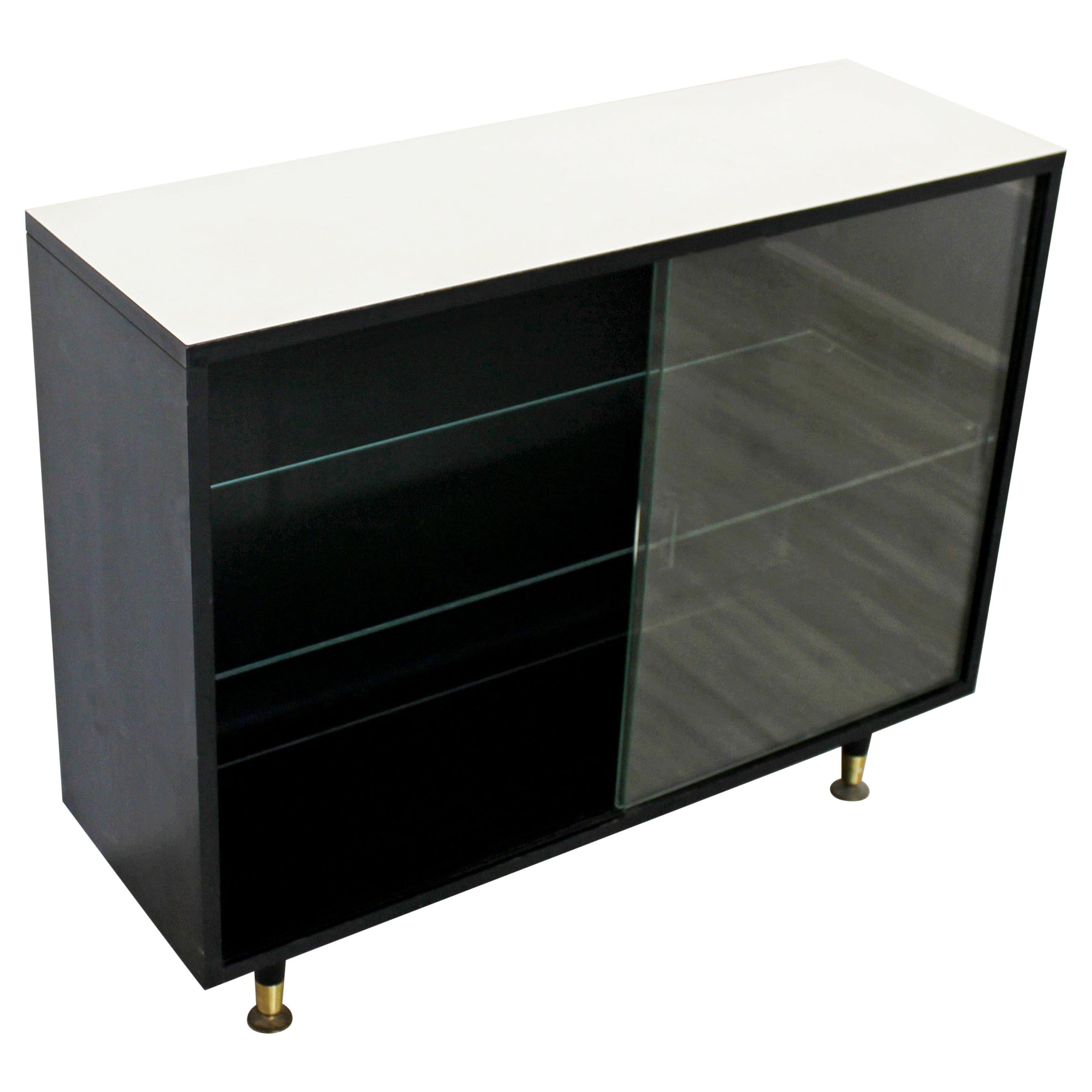 Mid-Century Modern Black and White Sliding Glass Cabinet Paul McCobb Style 1960s