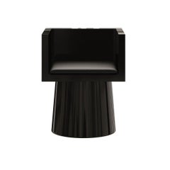 Mid-century Modern Black Wood Chair Back Marquetry Pattern Dining Room Chair