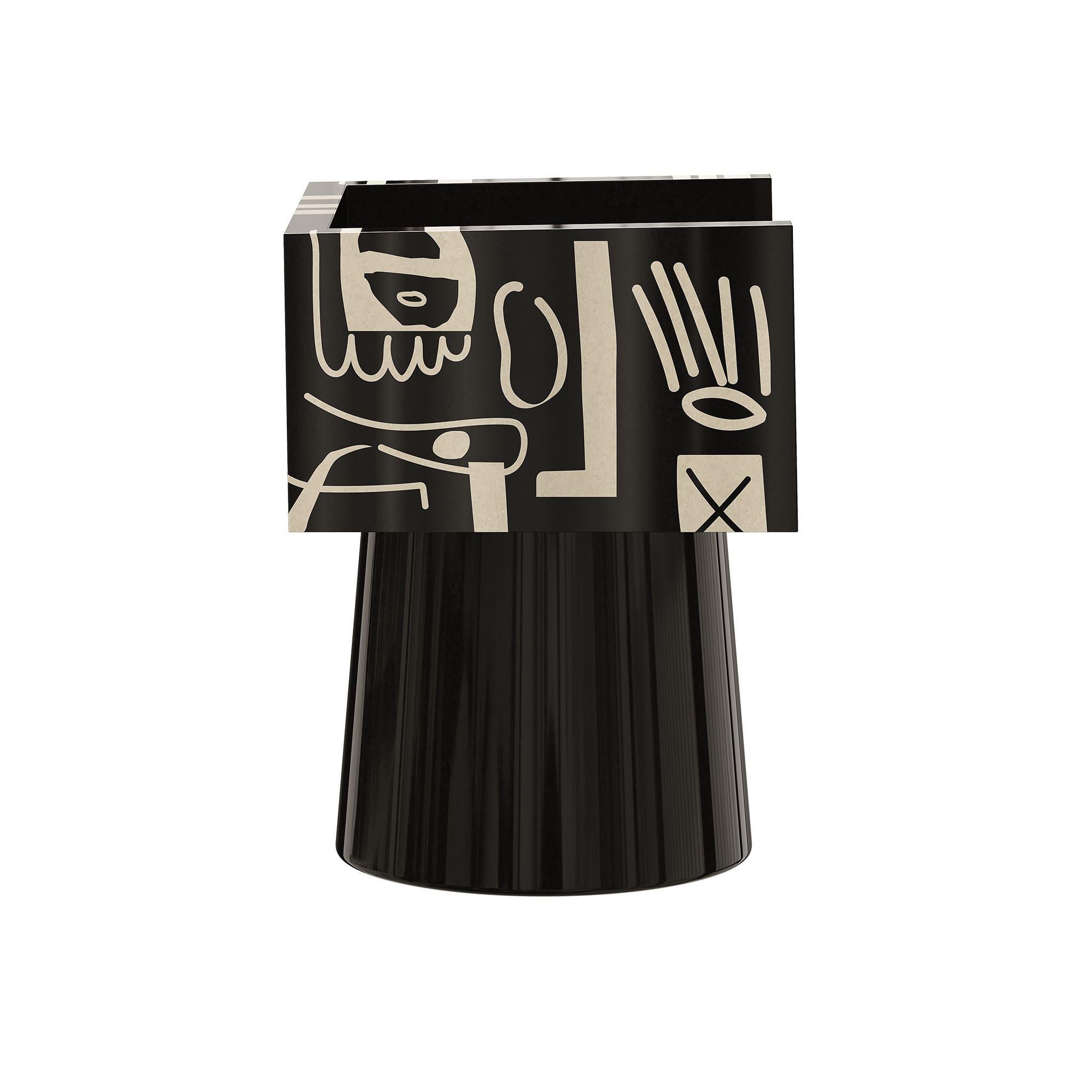 Portuguese Mid-century Modern Black Wood Chair Back Marquetry Pattern Dining Room Chair For Sale