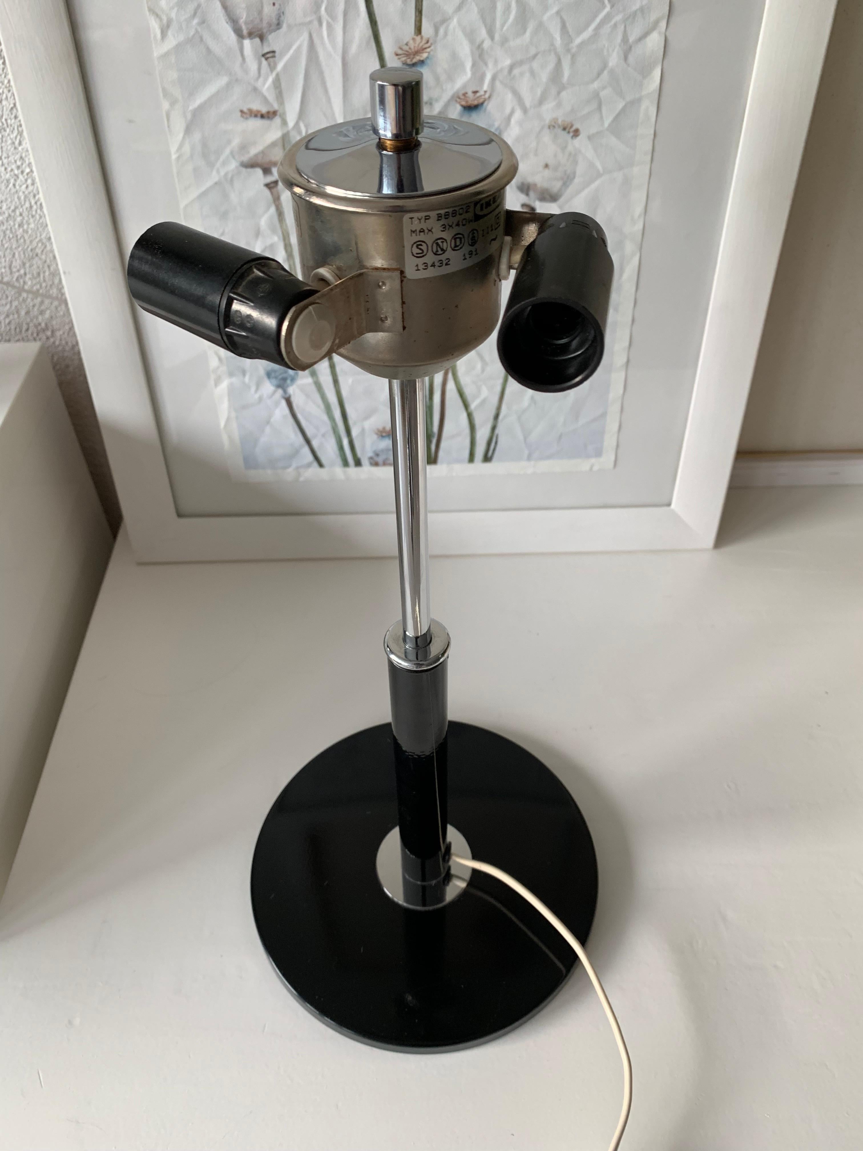 Swedish Mid-Century Modern Blackened and Chrome Metal with Glass Shade Table / Desk Lamp