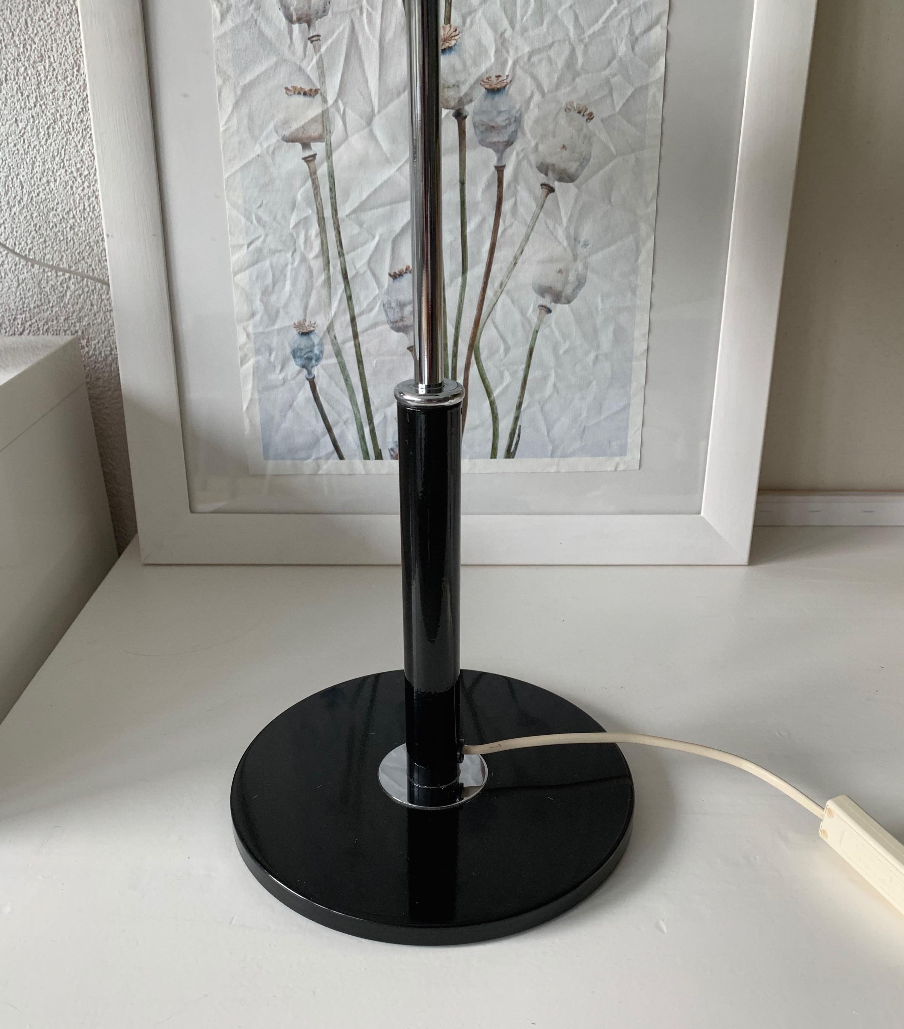 Mid-Century Modern Blackened and Chrome Metal with Glass Shade Table / Desk Lamp 1