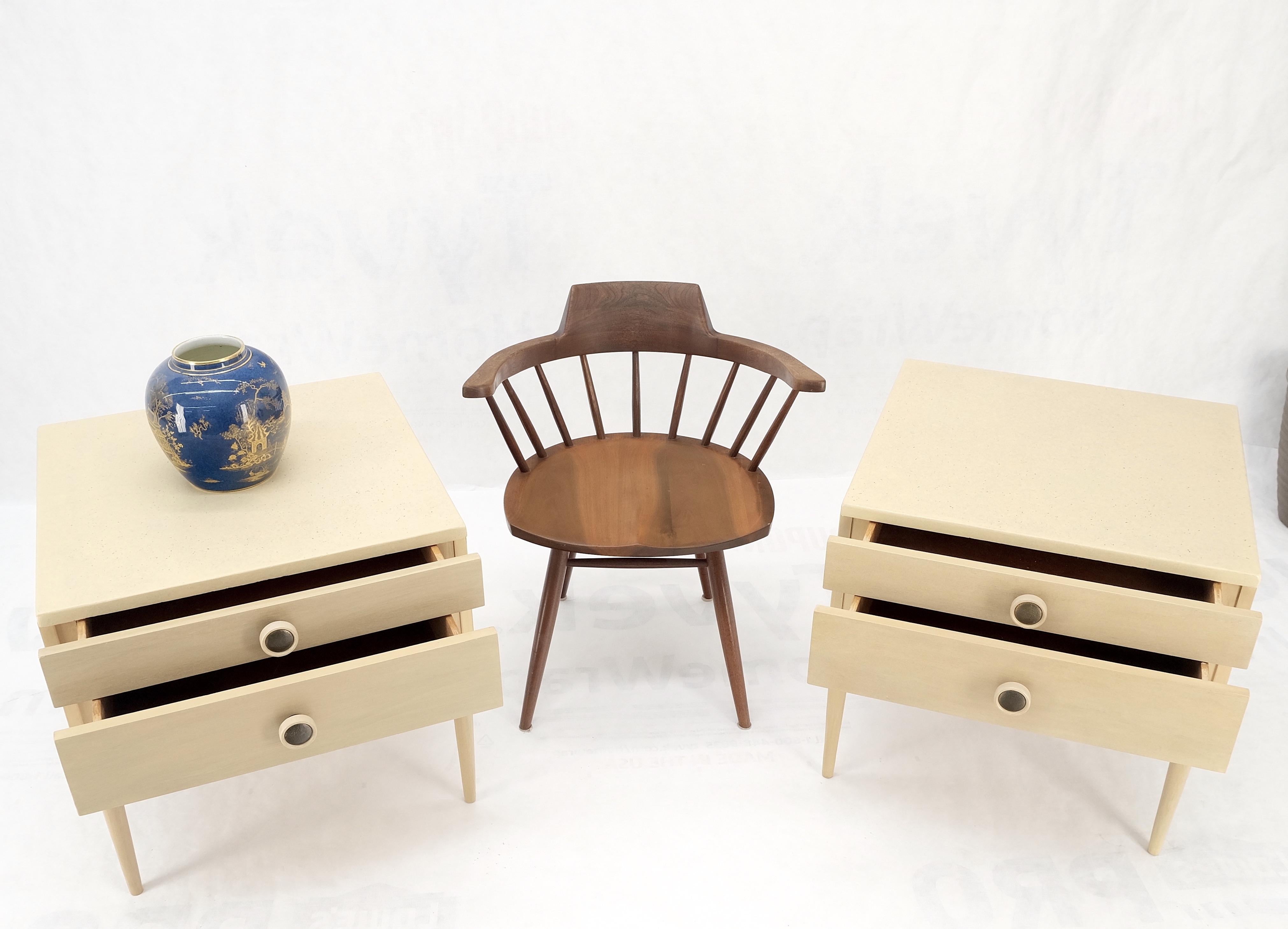 Mid-Century Modern Bleached Walnut Cork Tops Paul Frankl Two Drawers End Side Tables MINT!.