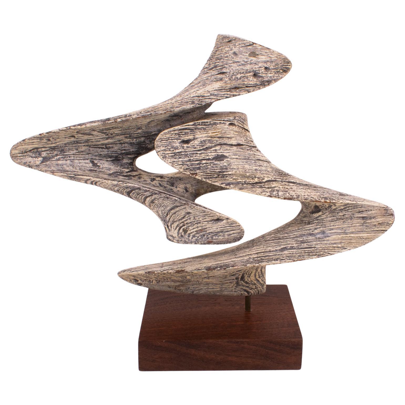 Abstrakte Skulptur aus gebleichtem Holz, Mitte des Jahrhunderts, um 1970