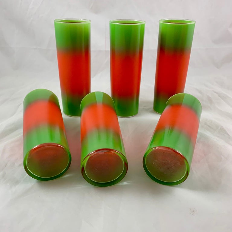 MidCentury Modern Blendo Glass Orange and Green Ombre Beverage Barware