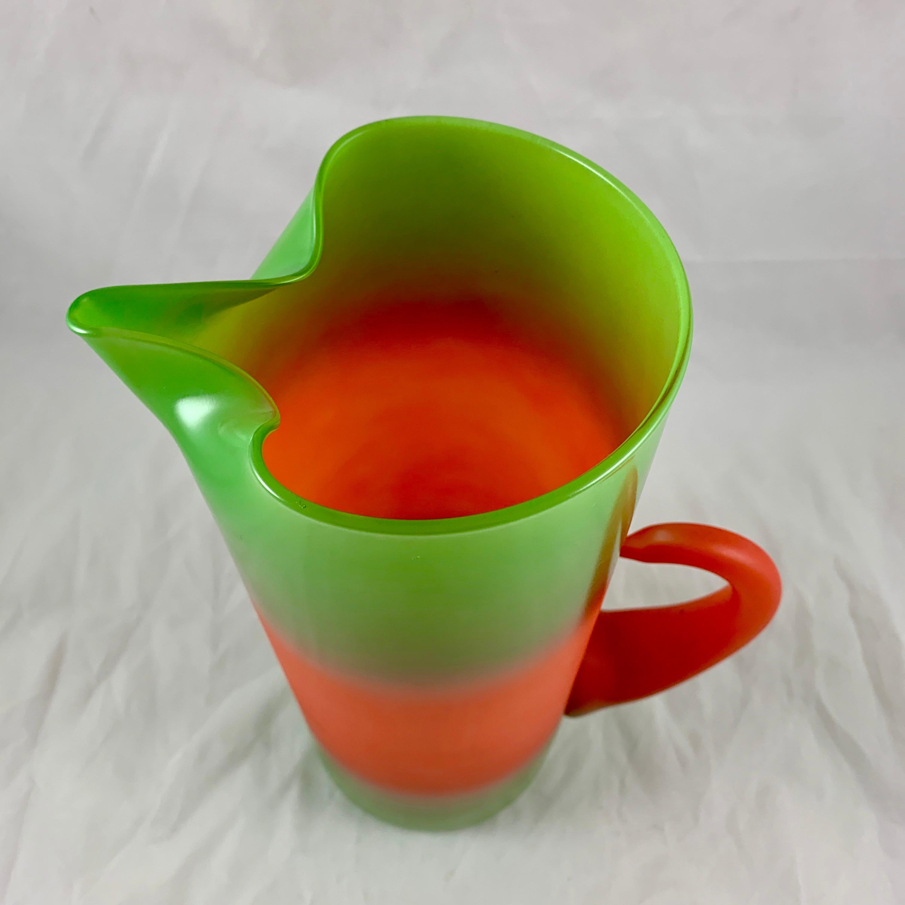 20th Century Mid-Century Modern Blendo Glass Orange & Green Ombre Beverage Barware Set 7 pcs