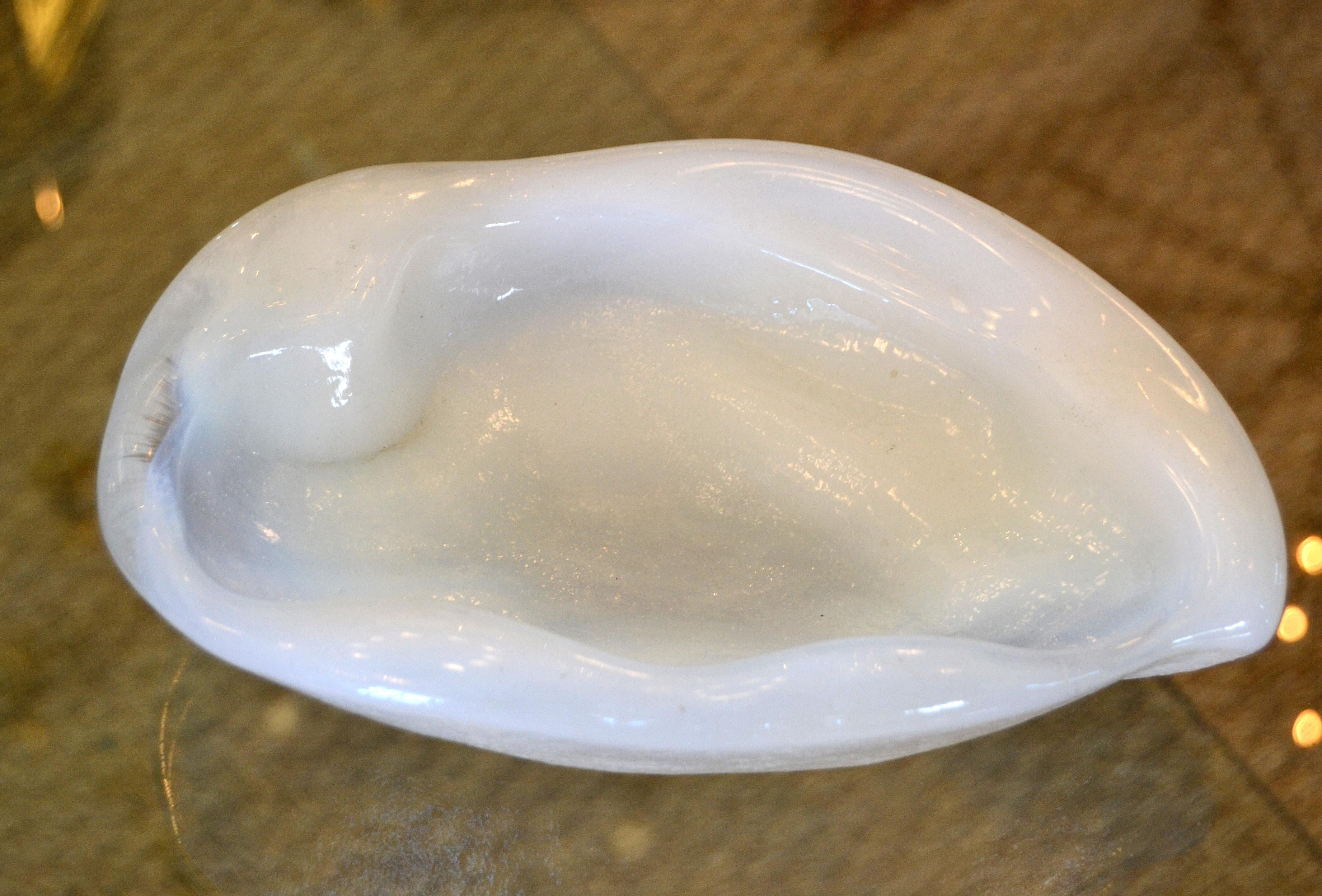 Mid-Century Modern Blenko Attributed Thick White Glass Catchall Bowl Ashtray For Sale 2