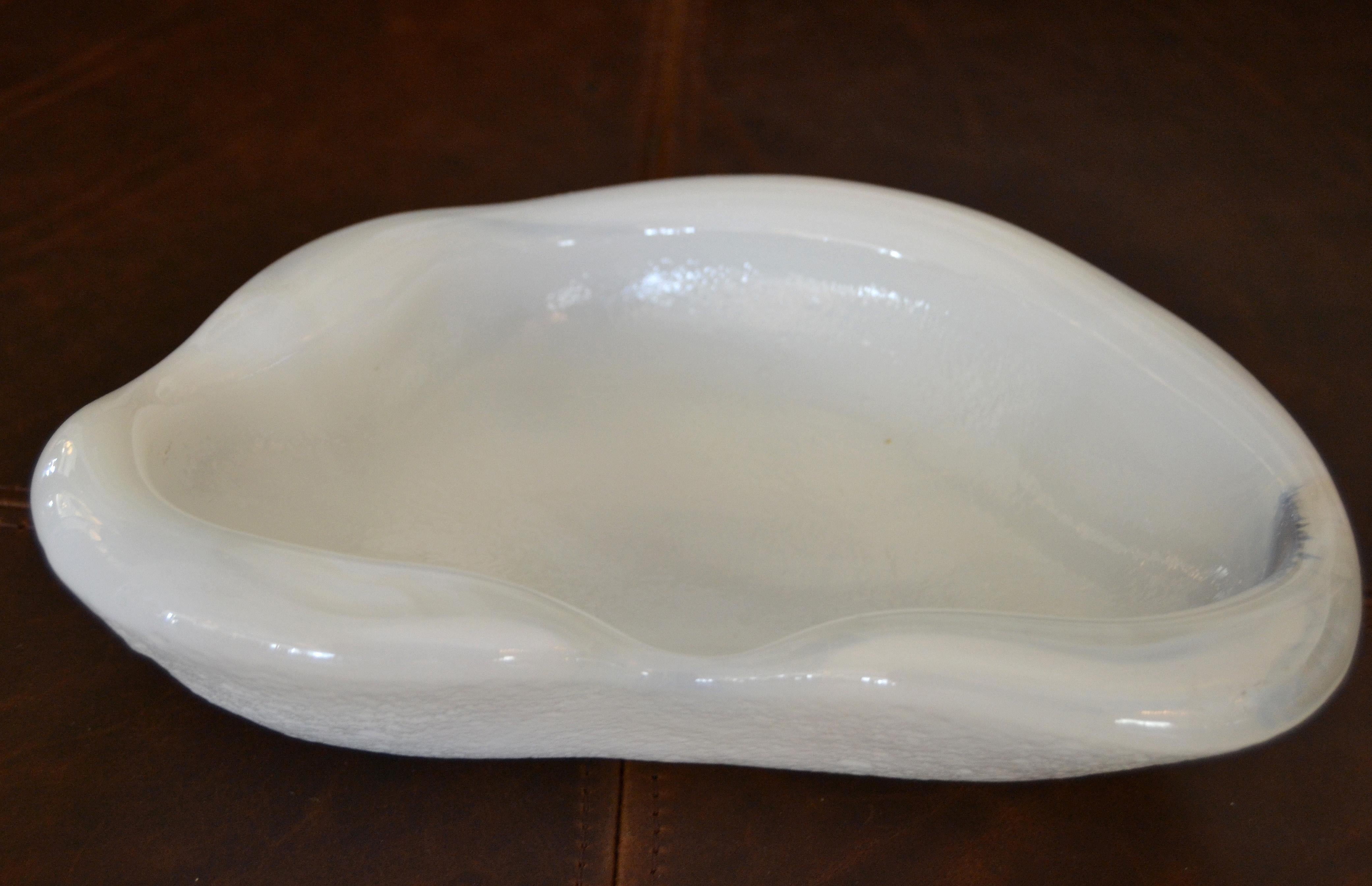 Art Glass Mid-Century Modern Blenko Attributed Thick White Glass Catchall Bowl Ashtray For Sale