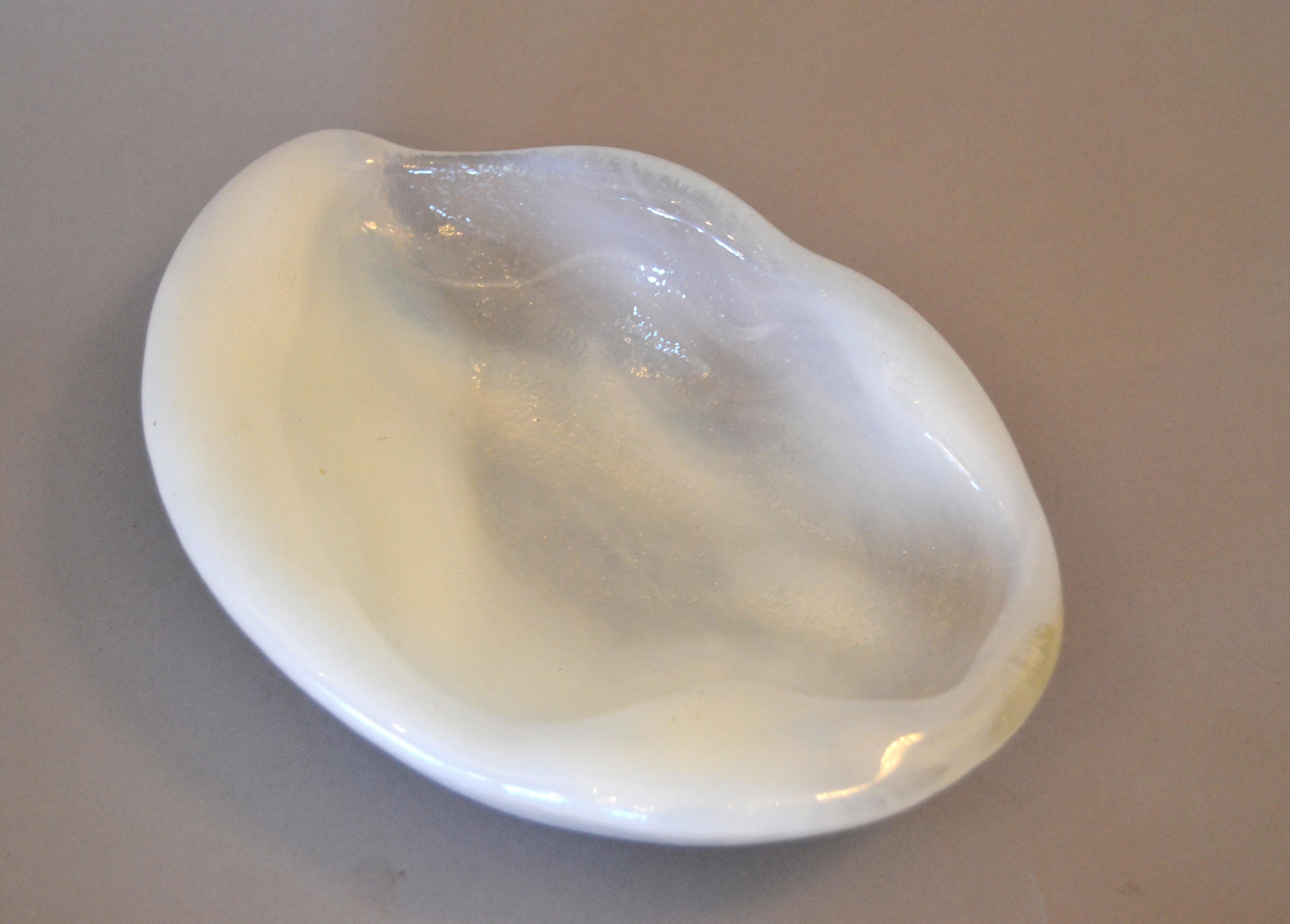 American Mid-Century Modern Blenko Attributed Thick White Glass Catchall Bowl Ashtray For Sale