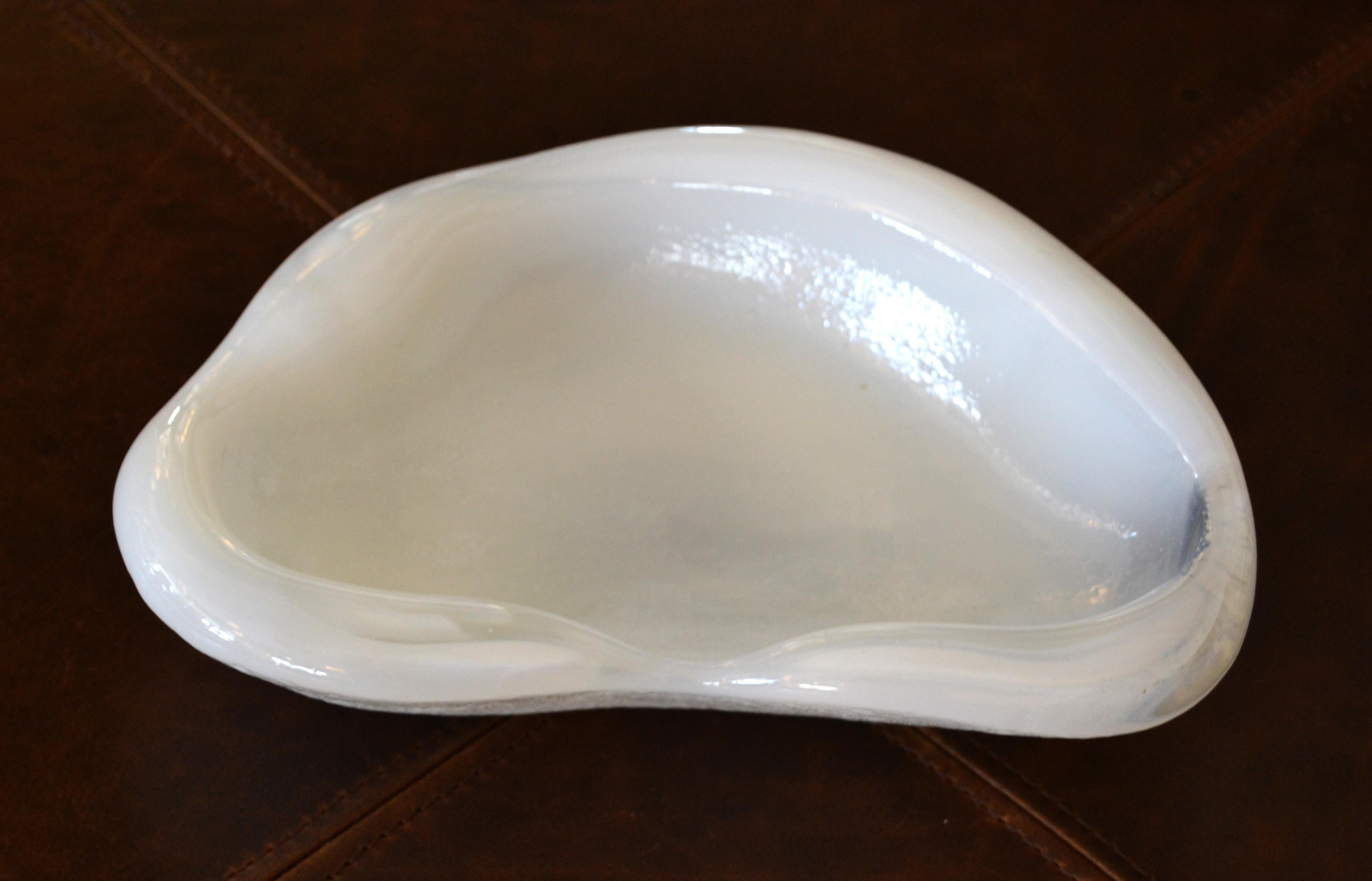 Hand-Crafted Mid-Century Modern Blenko Attributed Thick White Glass Catchall Bowl Ashtray For Sale