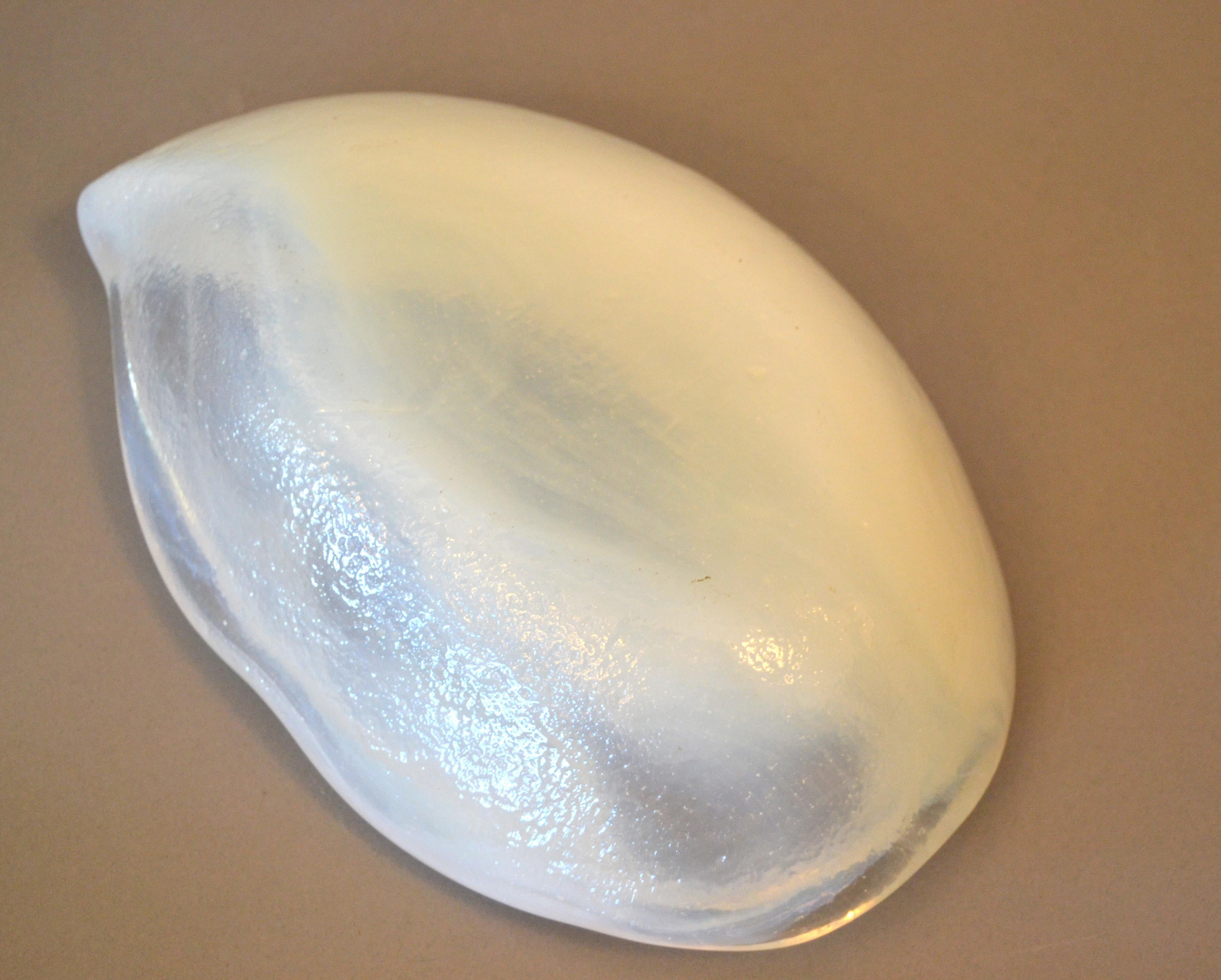 Art Glass Mid-Century Modern Blenko Attributed Thick White Glass Catchall Bowl Ashtray For Sale