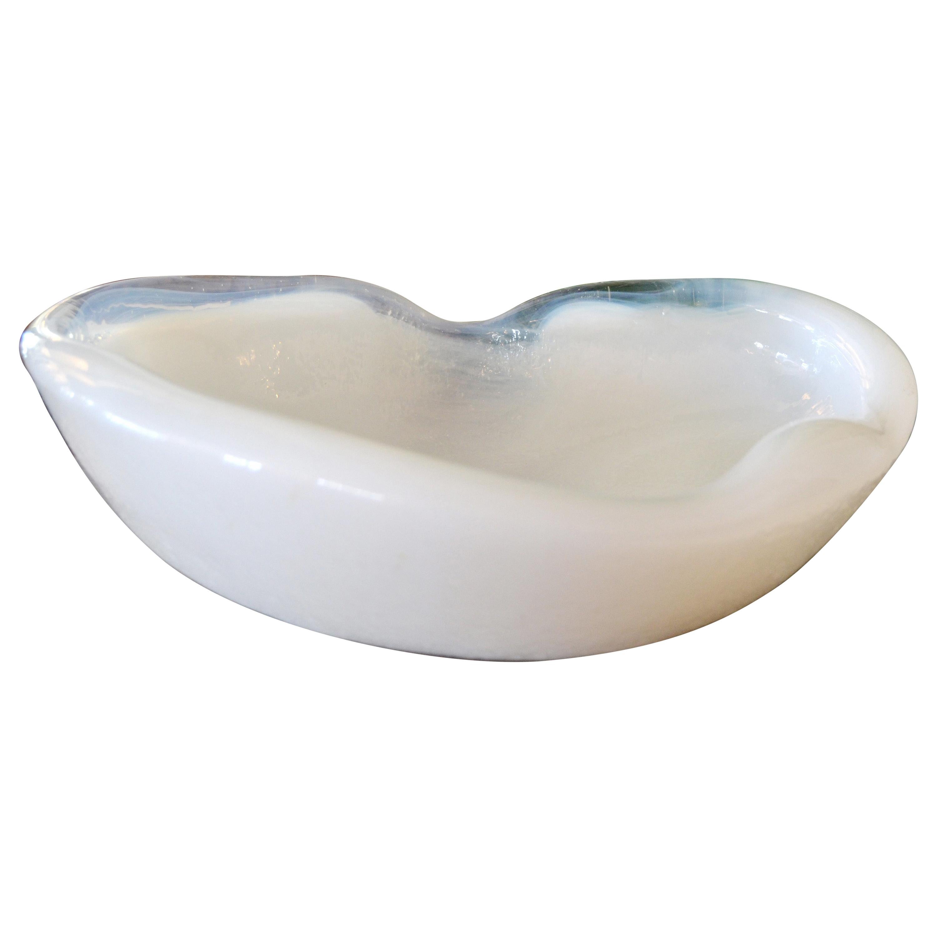 Mid-Century Modern Blenko Attributed Thick White Glass Catchall Bowl Ashtray For Sale