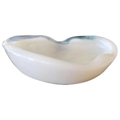Mid-Century Modern Blenko Attributed Thick White Glass Catchall Bowl Ashtray