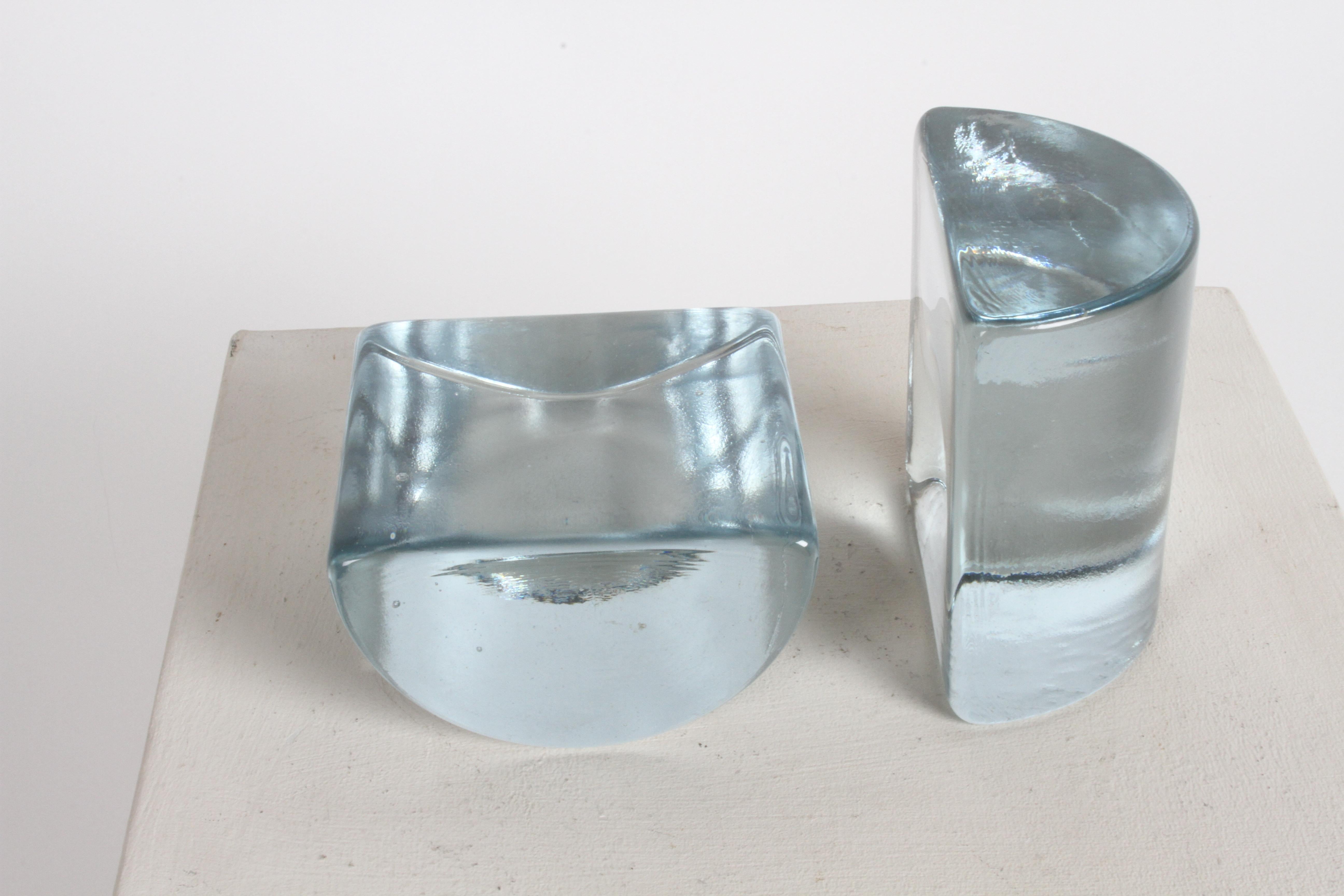 Mid-Century Modern Blenko Clear Glass Half Circle Bookends by Wayne Husted 2