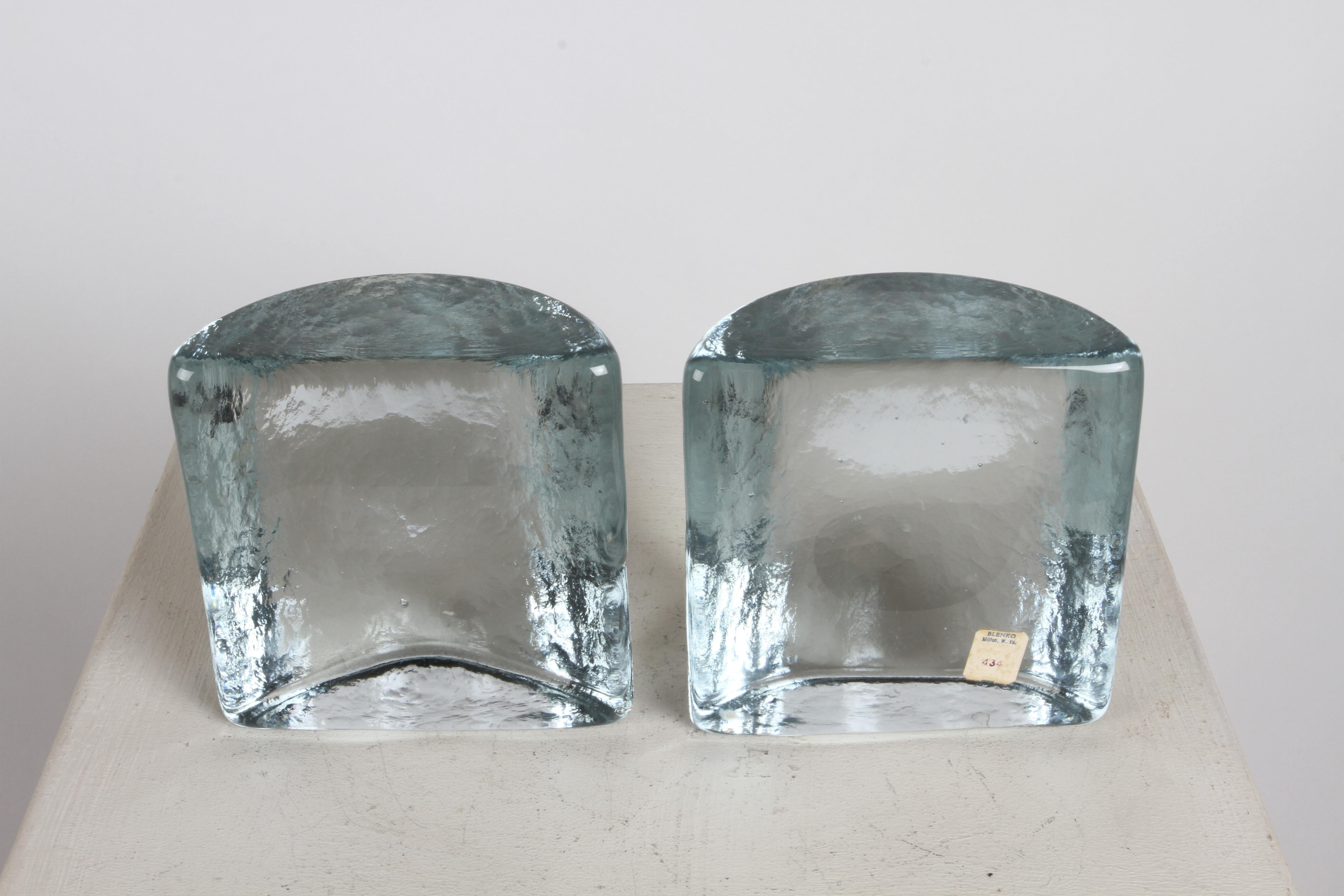 Mid-Century Modern Blenko Clear Glass Half Circle Bookends by Wayne Husted For Sale 5