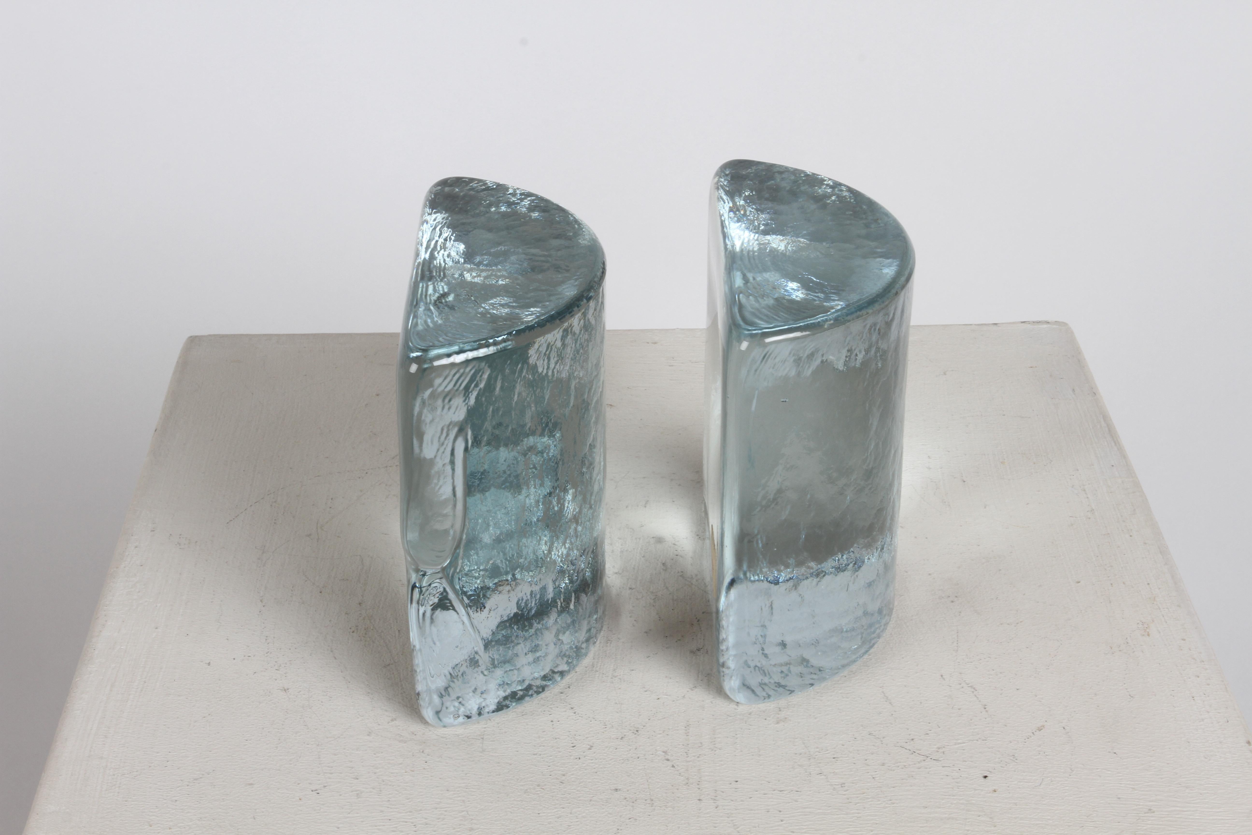 Mid-Century Modern Blenko Clear Glass Half Circle Bookends by Wayne Husted For Sale 6