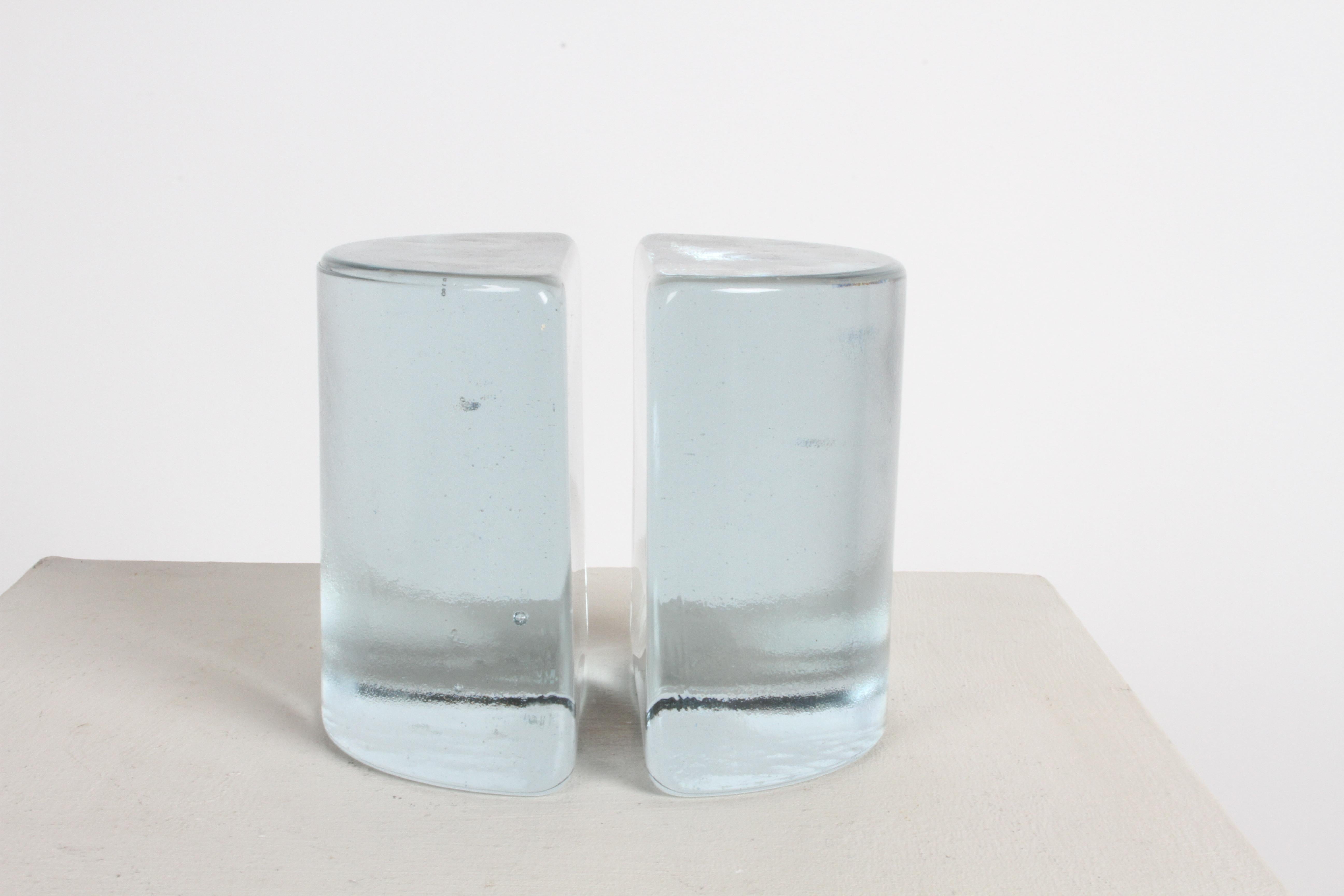 Mid-Century Modern Blenko Clear Glass Half Circle Bookends by Wayne Husted 4