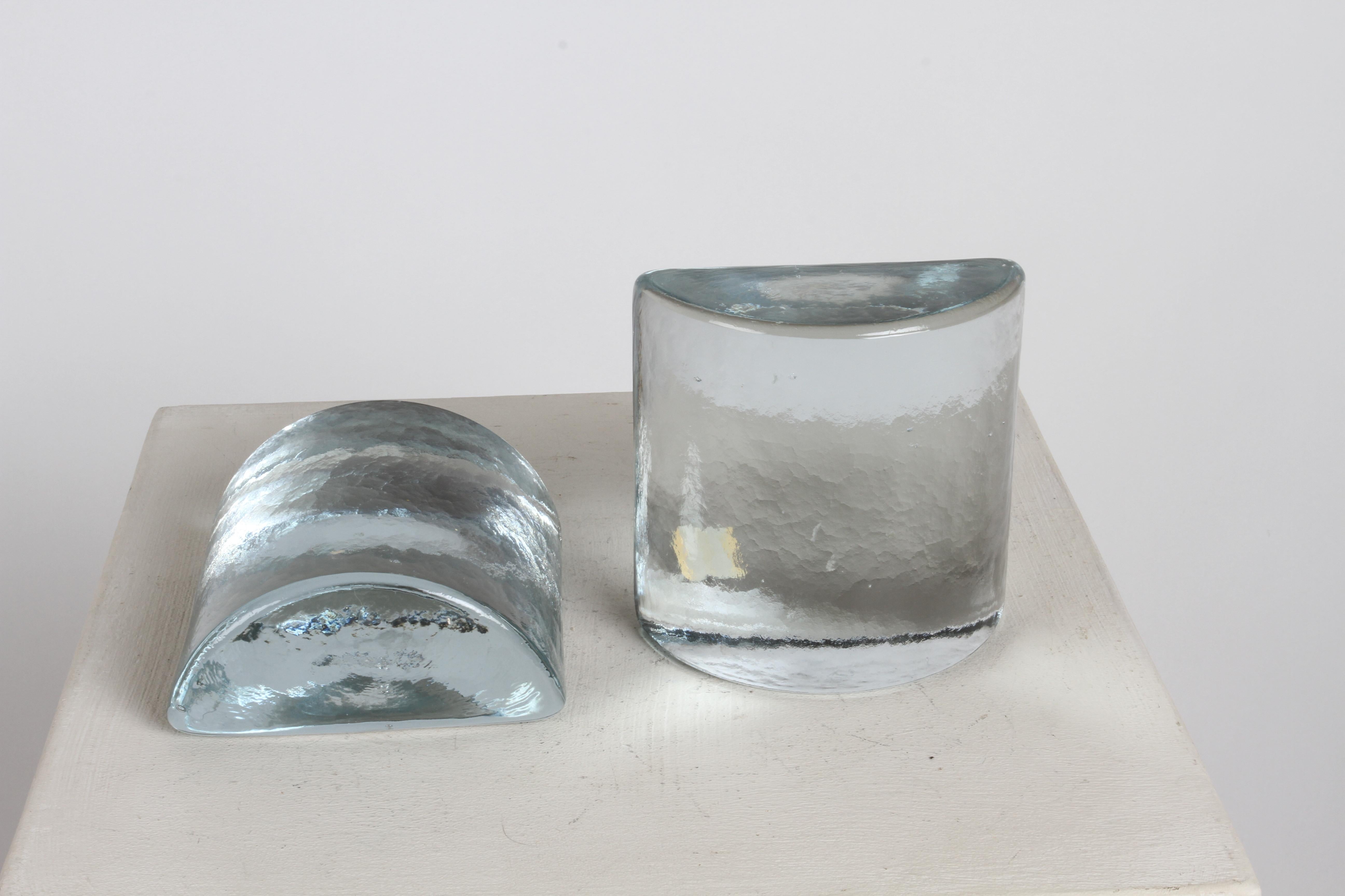 Mid-Century Modern Blenko Clear Glass Half Circle Bookends by Wayne Husted For Sale 7