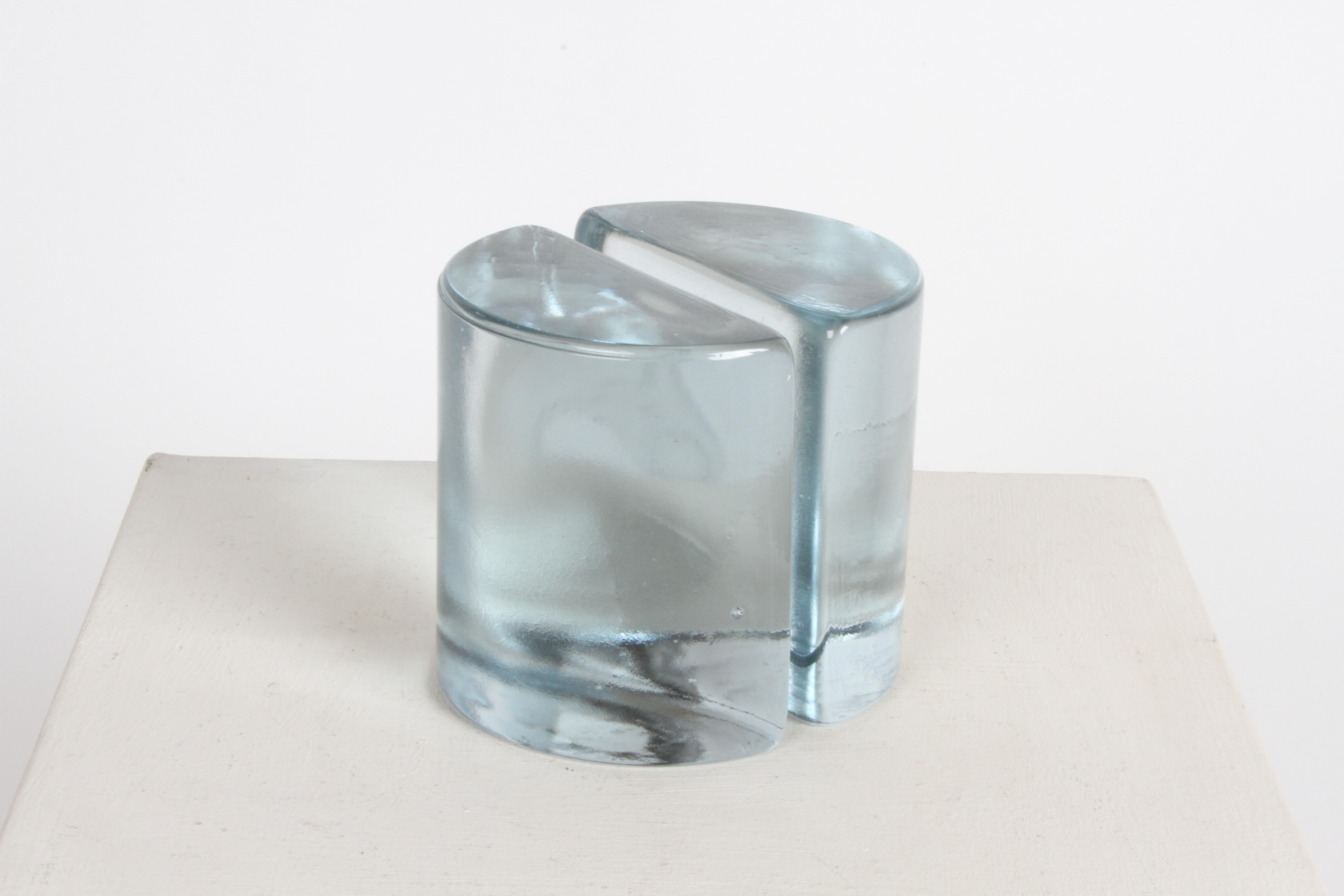 Wayne Husted designed clear half glass bookends for Blenko, circa 1960s. In fine condition, no damage.