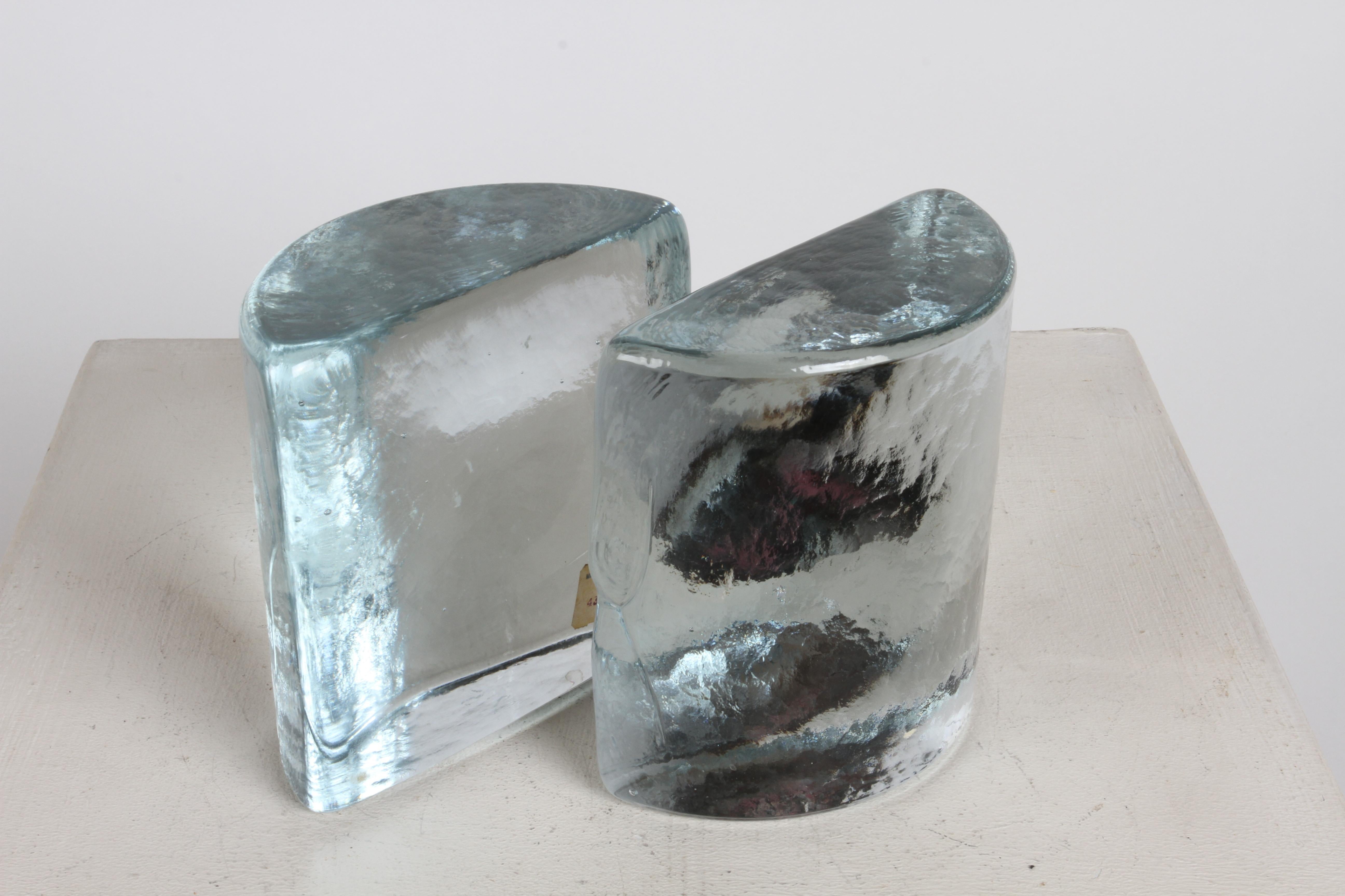 Mid-20th Century Mid-Century Modern Blenko Clear Glass Half Circle Bookends by Wayne Husted For Sale