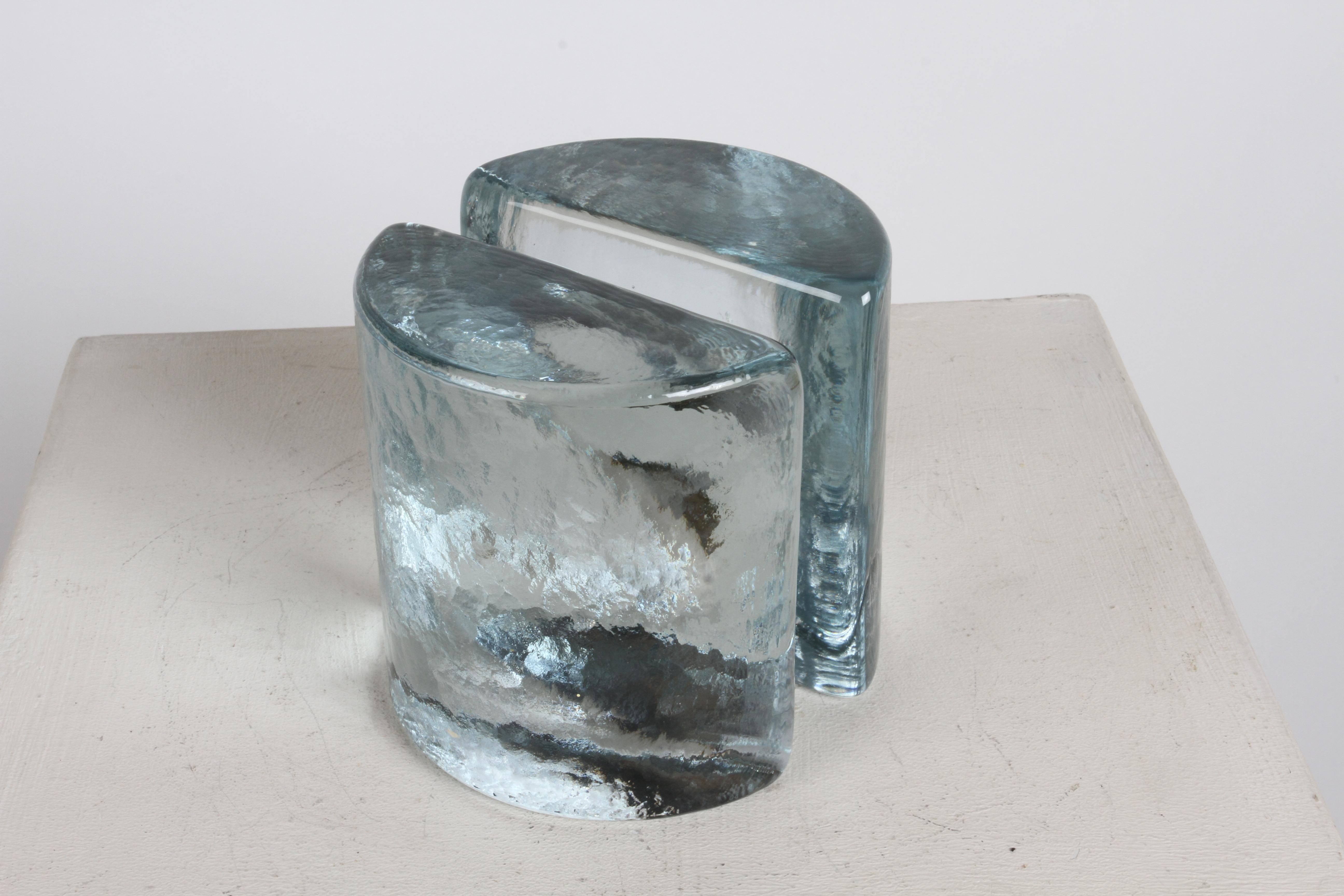 Moderne Blenko-Buchstützen aus klarem Glas mit halber Kreis aus der Mitte des Jahrhunderts von Wayne Husted im Angebot 1
