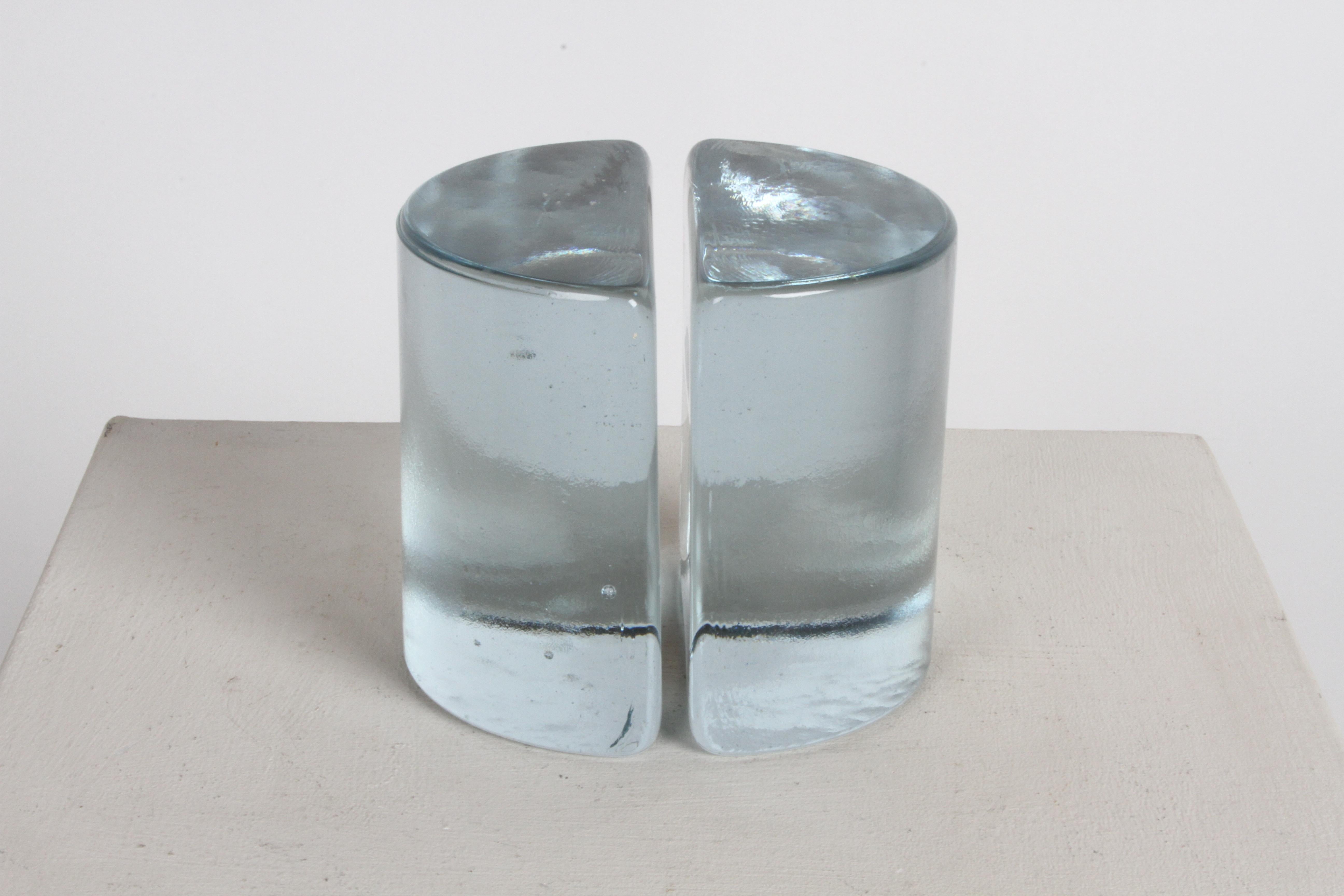 Mid-20th Century Mid-Century Modern Blenko Clear Glass Half Circle Bookends by Wayne Husted