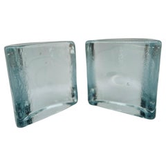 Mid-Century Modern Blenko Clear Glass Half Circle Bookends by Wayne Husted