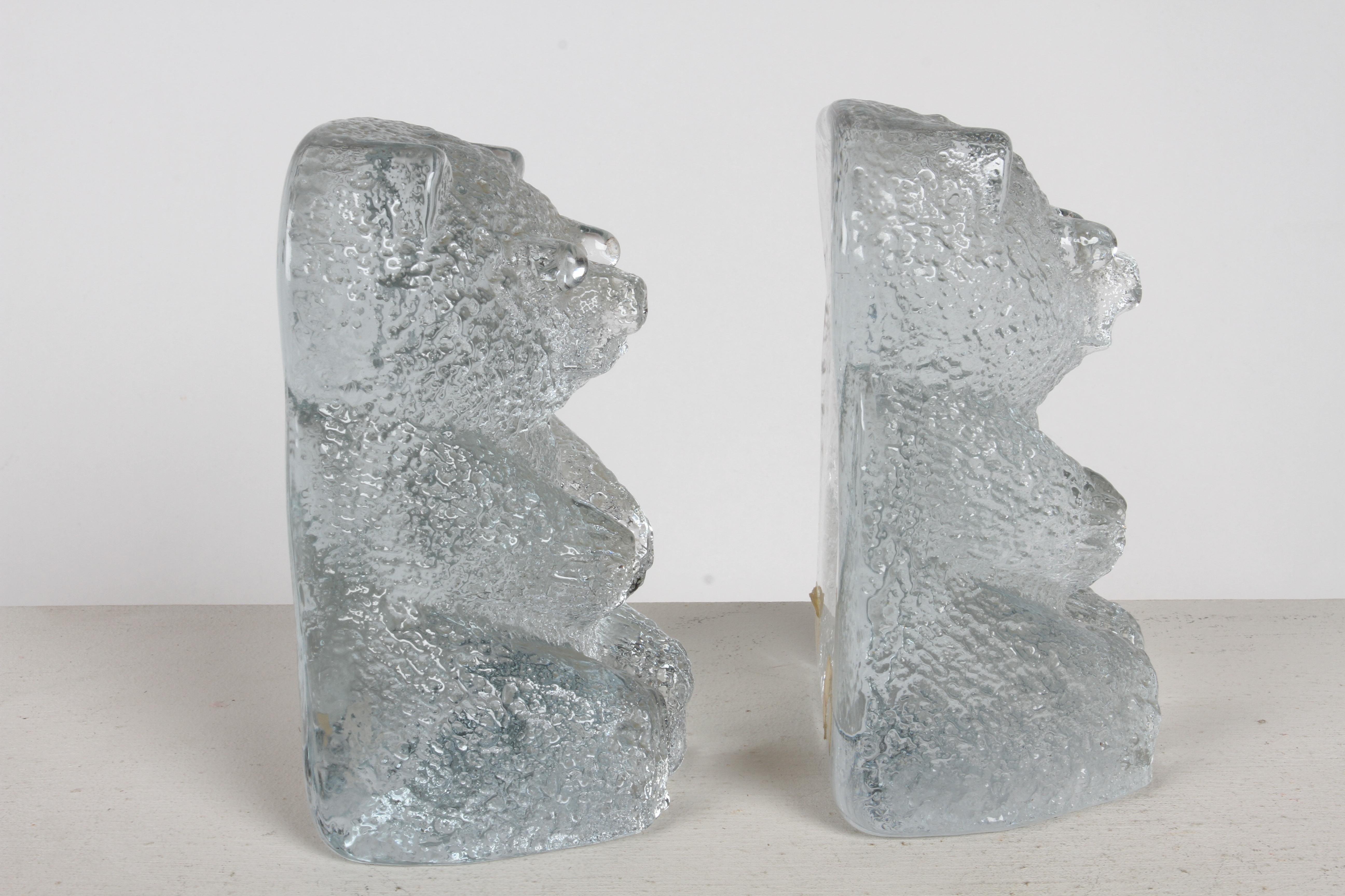 Mid-Century Modern Blenko Clear Textured Glass Bear Bookends by Wayne Husted For Sale 5