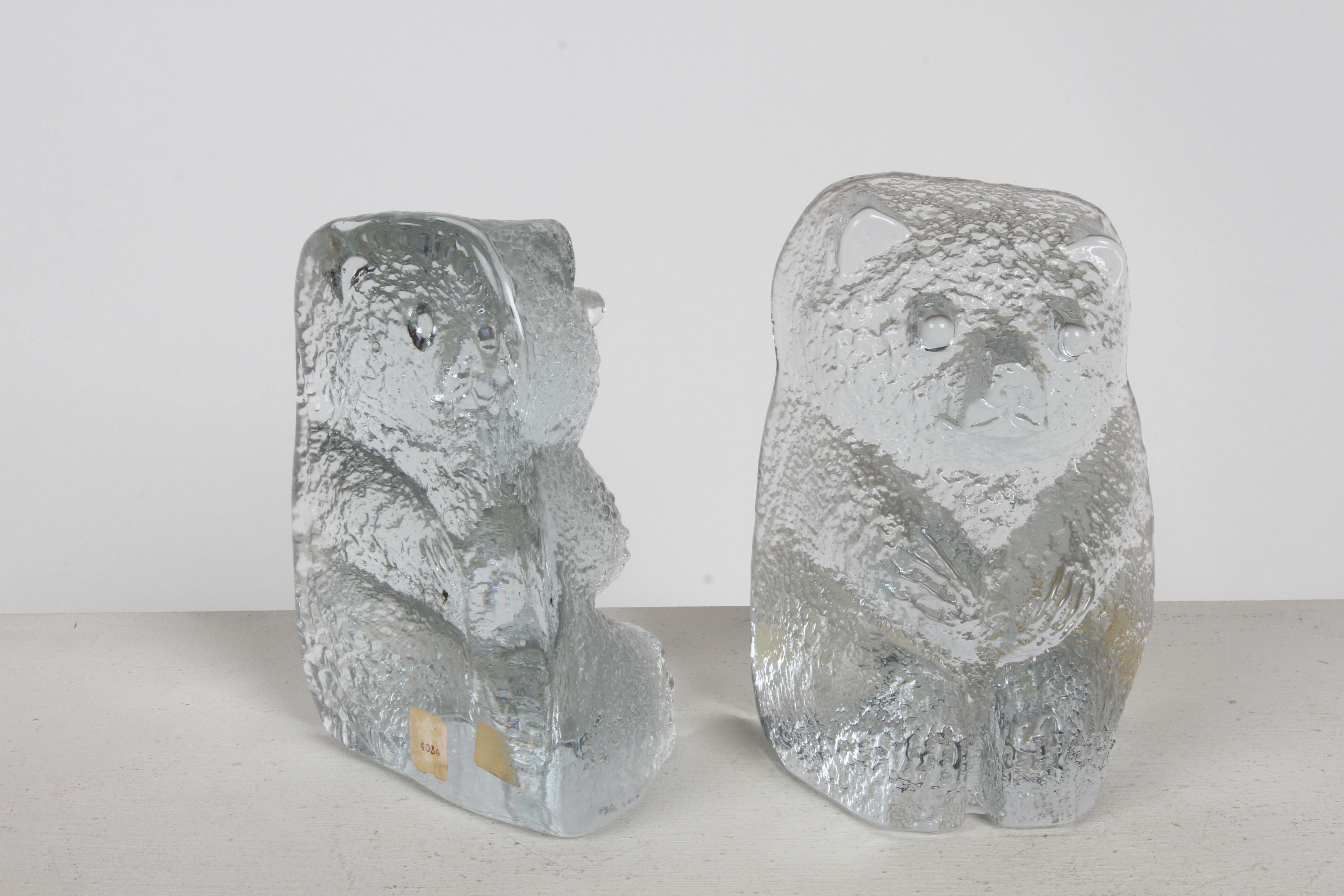 Mid-Century Modern Blenko Clear Textured Glass Bear Bookends by Wayne Husted For Sale 7