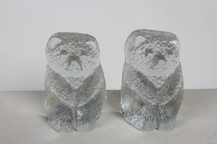 Mid-Century Modern Blenko Clear Textured Glass Bear Bookends by Wayne Husted